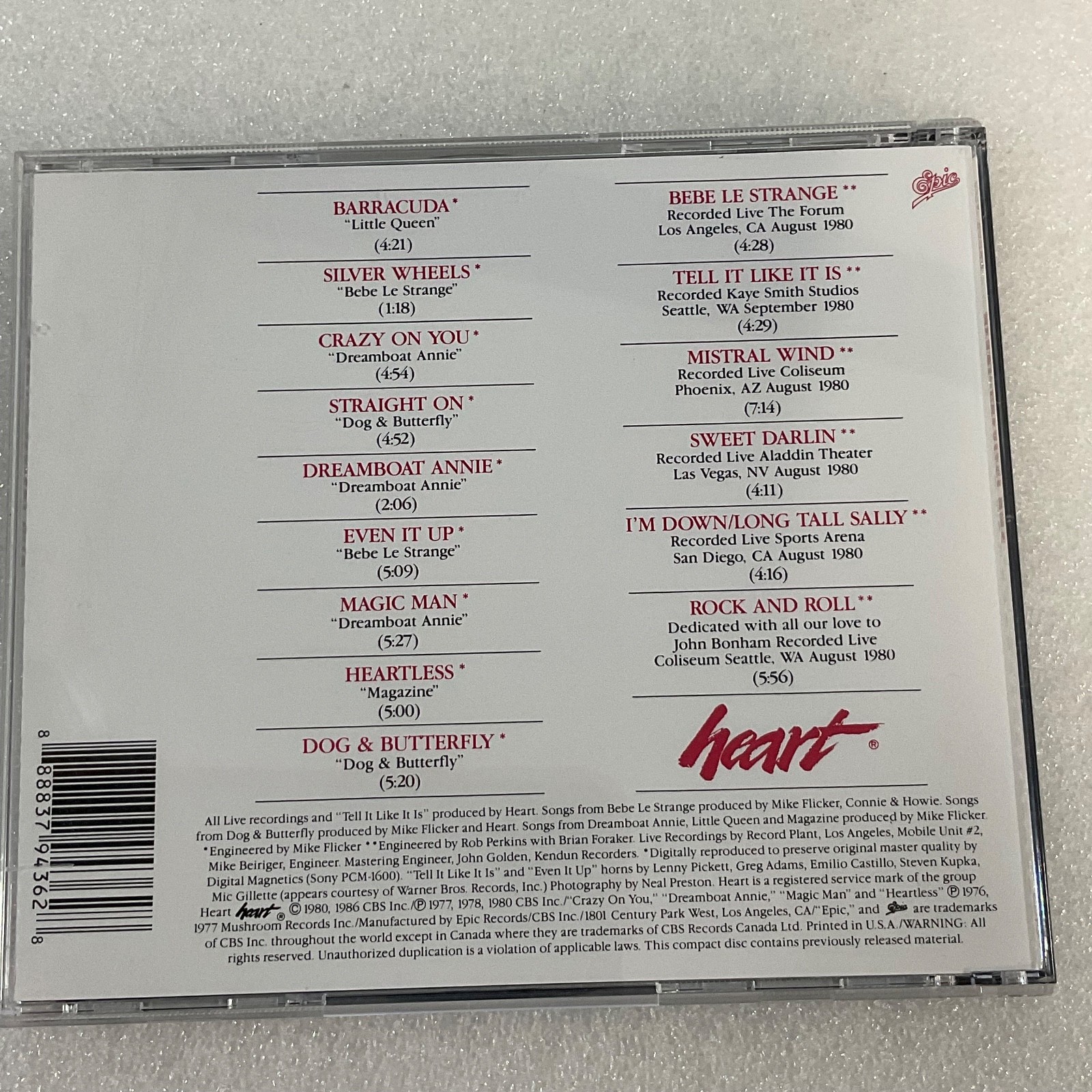 Heart Greatest Hits CD Epic Records Compilation Album - Image 2