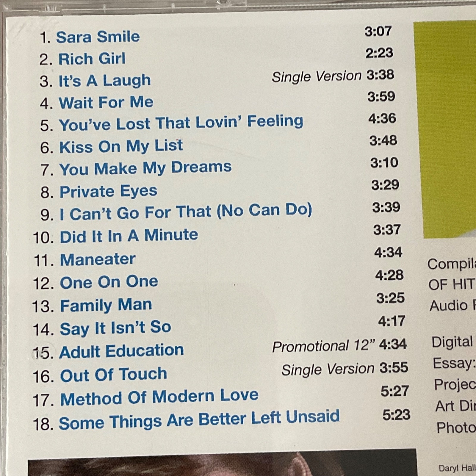 Hall & Oates The Very Best Of CD RCA BMG 2001 Digitally Remastered - Image 11