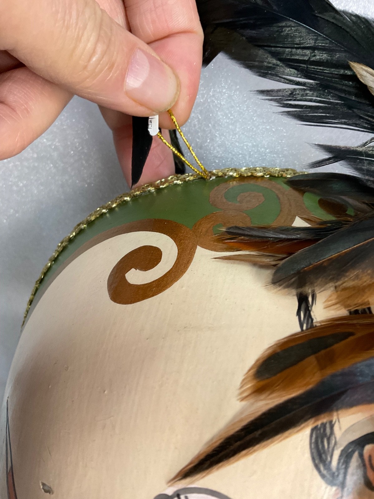 Giangurgolo Commedia dell'Arte Hand Painted Feather Masquerade Mask 11 in - Image 16