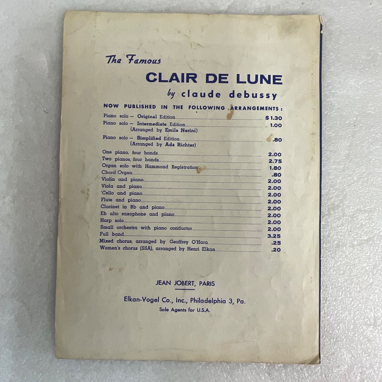 Moonlight Love Piano Vocal Sheet Music Debussy Parish Savino 1956 - Image 2