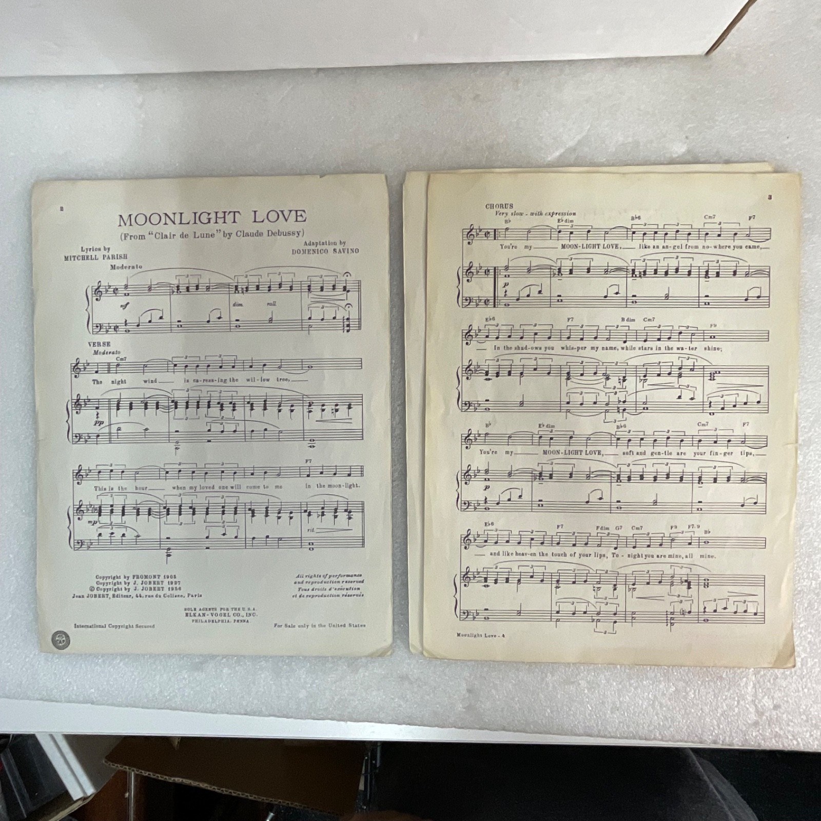 Moonlight Love Piano Vocal Sheet Music Debussy Parish Savino 1956 - Image 4