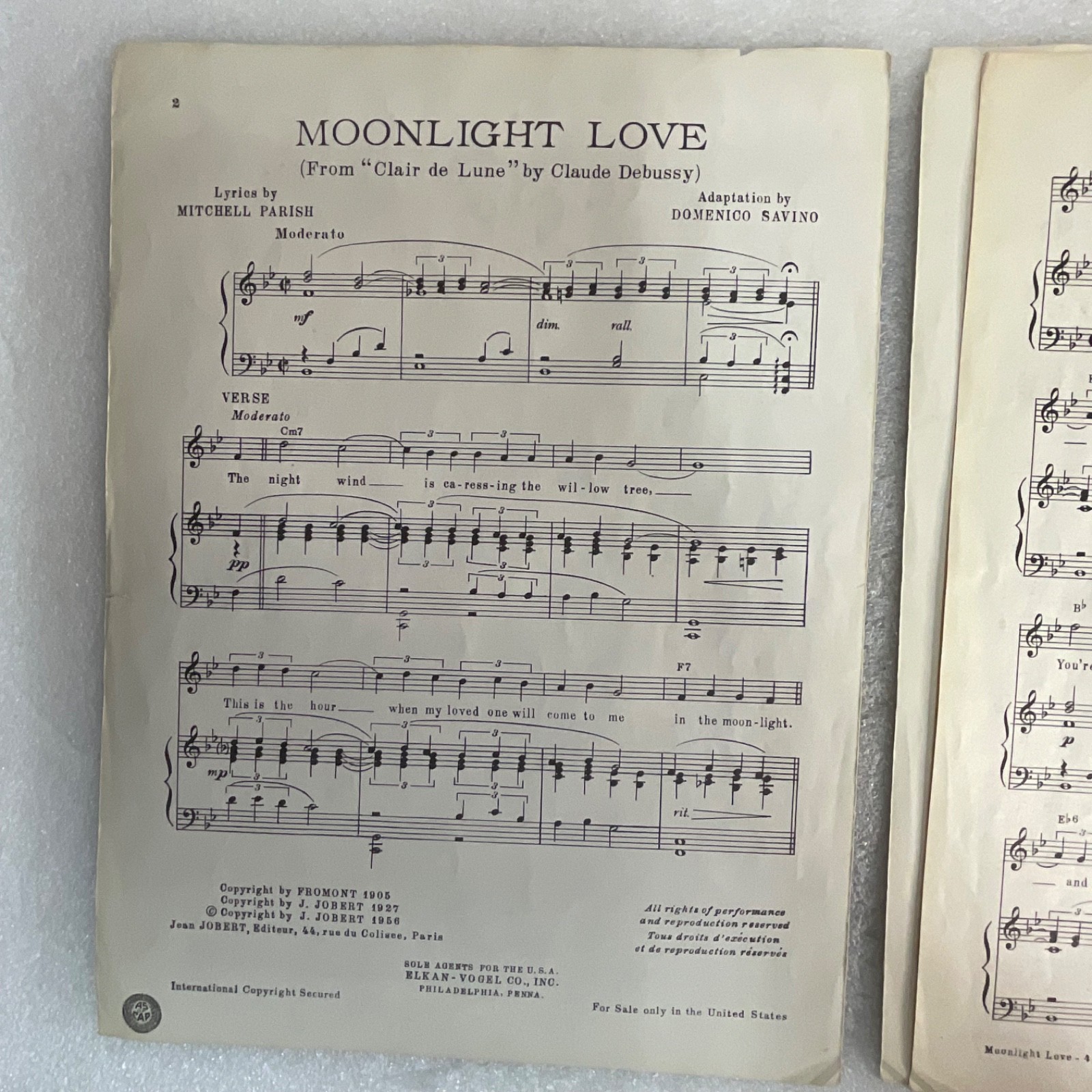 Moonlight Love Piano Vocal Sheet Music Debussy Parish Savino 1956 - Image 5
