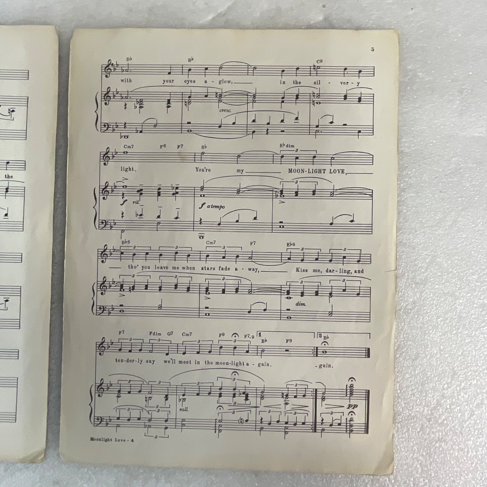 Moonlight Love Piano Vocal Sheet Music Debussy Parish Savino 1956 - Image 9