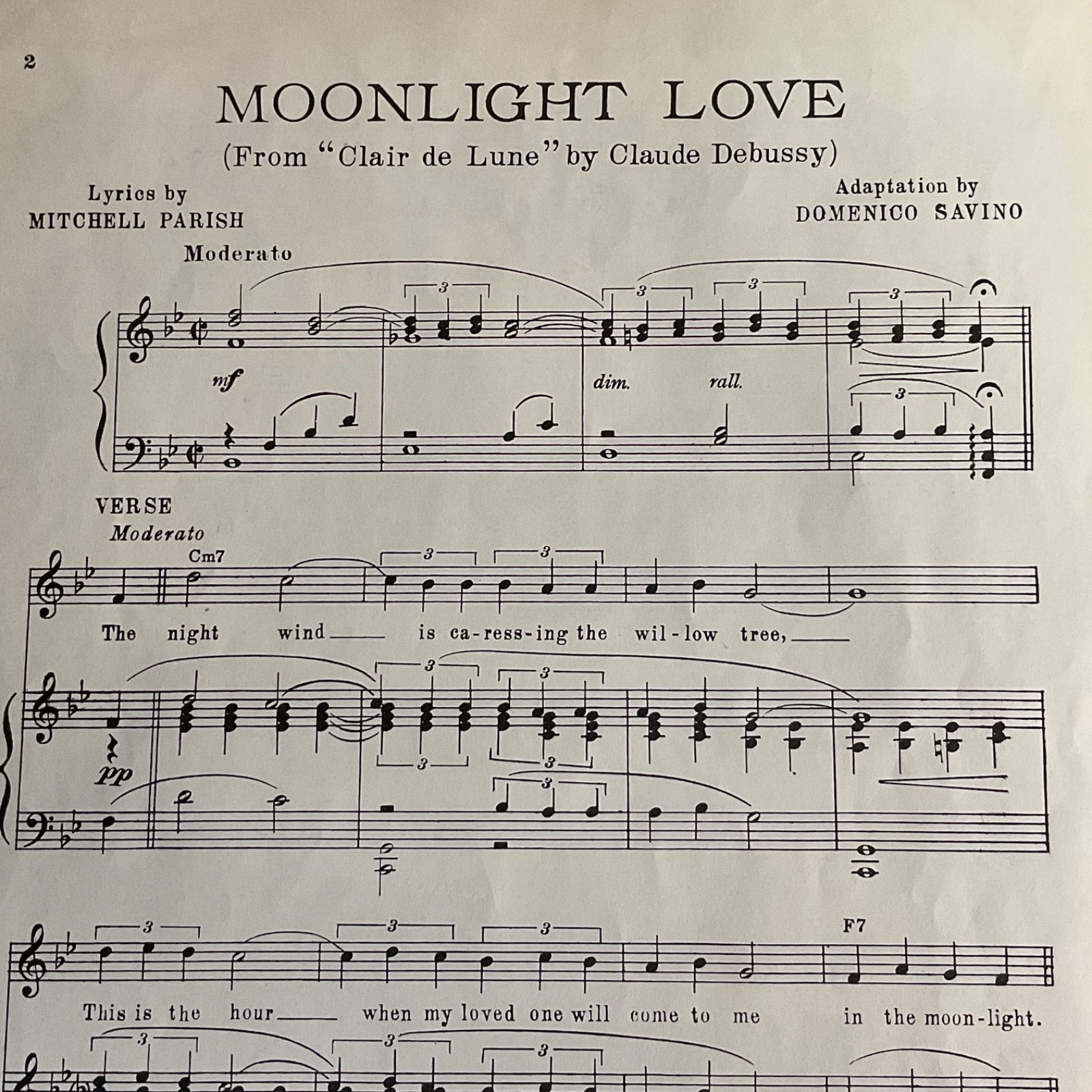 Moonlight Love Piano Vocal Sheet Music Debussy Parish Savino 1956 - Image 13
