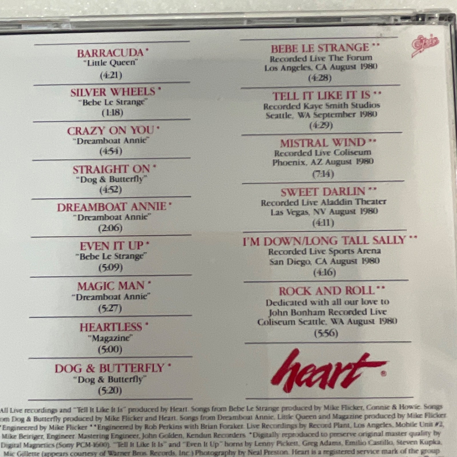 Heart Greatest Hits CD Epic EGK 36888 Classic Rock Compilation - Image 11