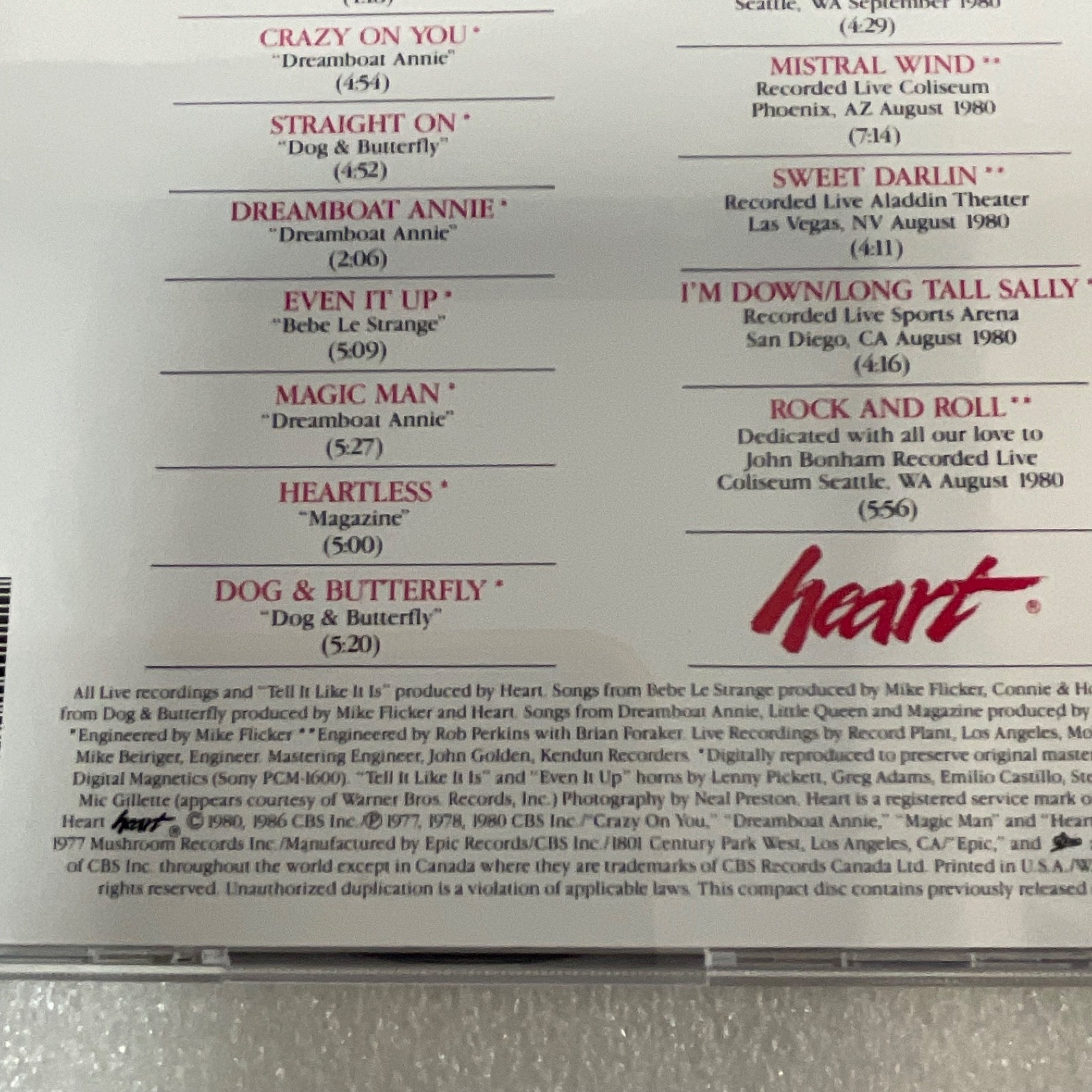 Heart Greatest Hits CD Epic EGK 36888 Classic Rock Compilation - Image 12