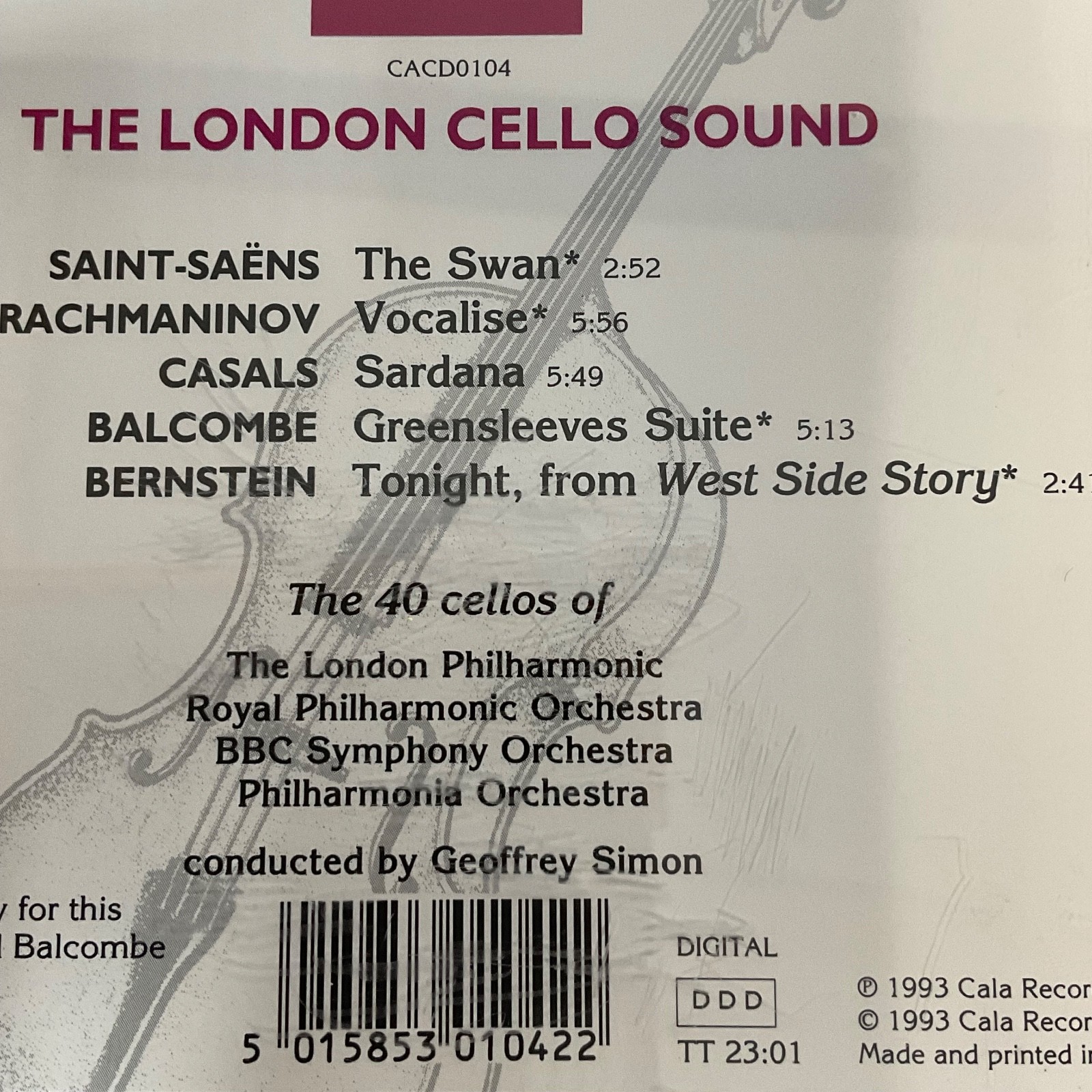 The London Cello Sound CD Cala 1993 Saint-Saëns Rachmaninov Bernstein - Image 13