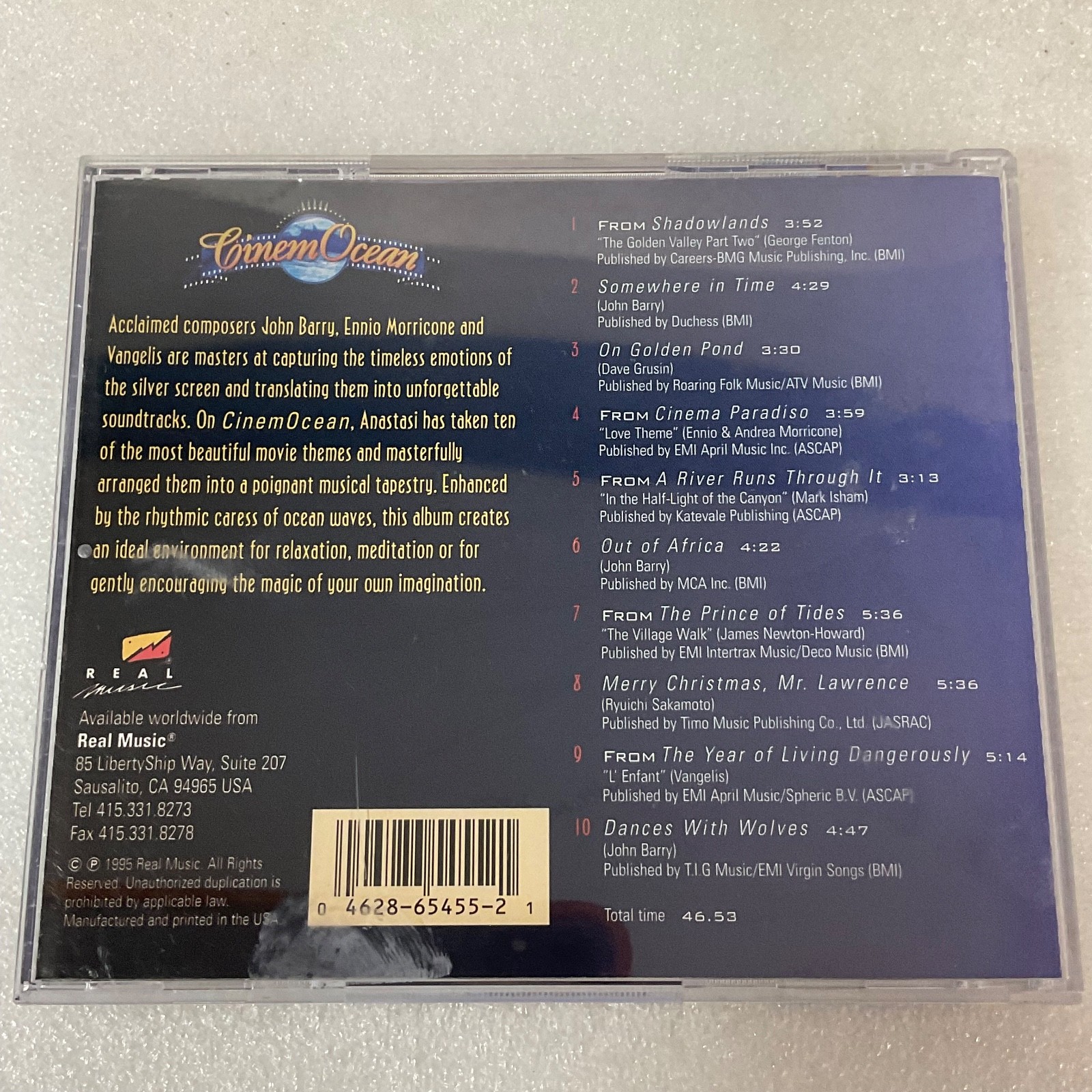 CinemOcean Anastasi Romantic Movie Themes CD 1995 Real Music Soundtrack - Image 2