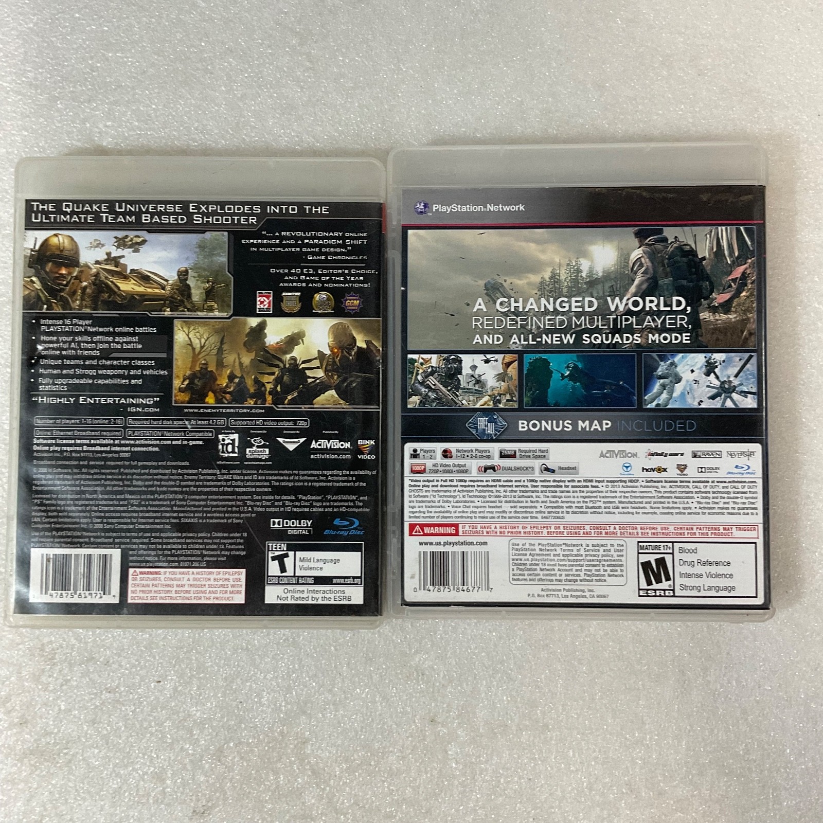 PlayStation 3 Game Lot Call of Duty Ghosts & Enemy Territory Quake Wars PS3 - Image 2