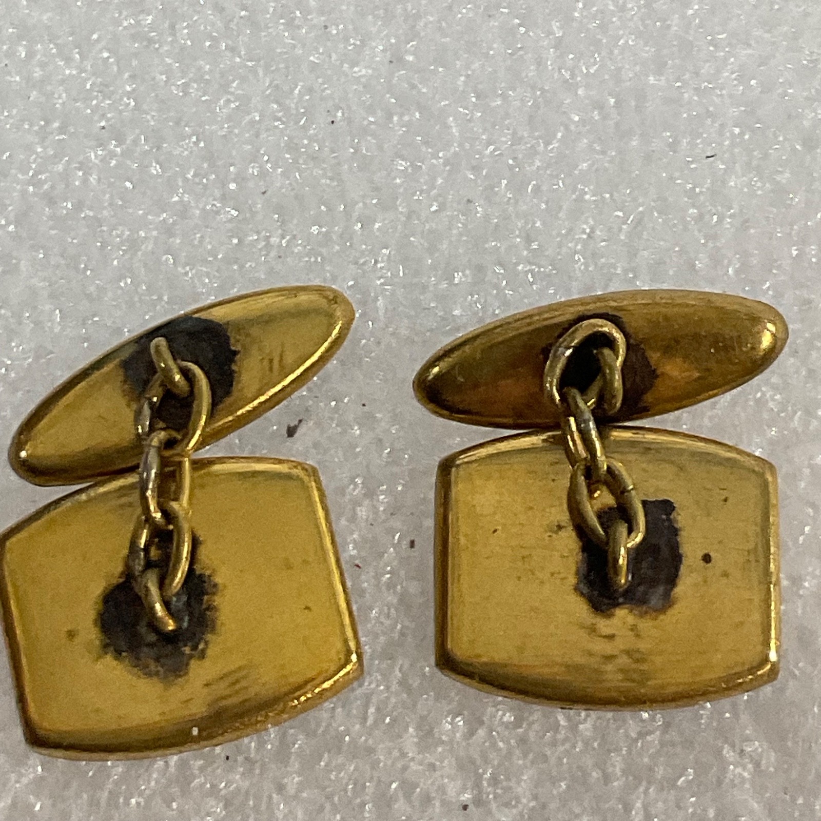 Vintage Damascene Gold Tone Cufflinks 0.75in Black Inlay Scenic Design - Image 4