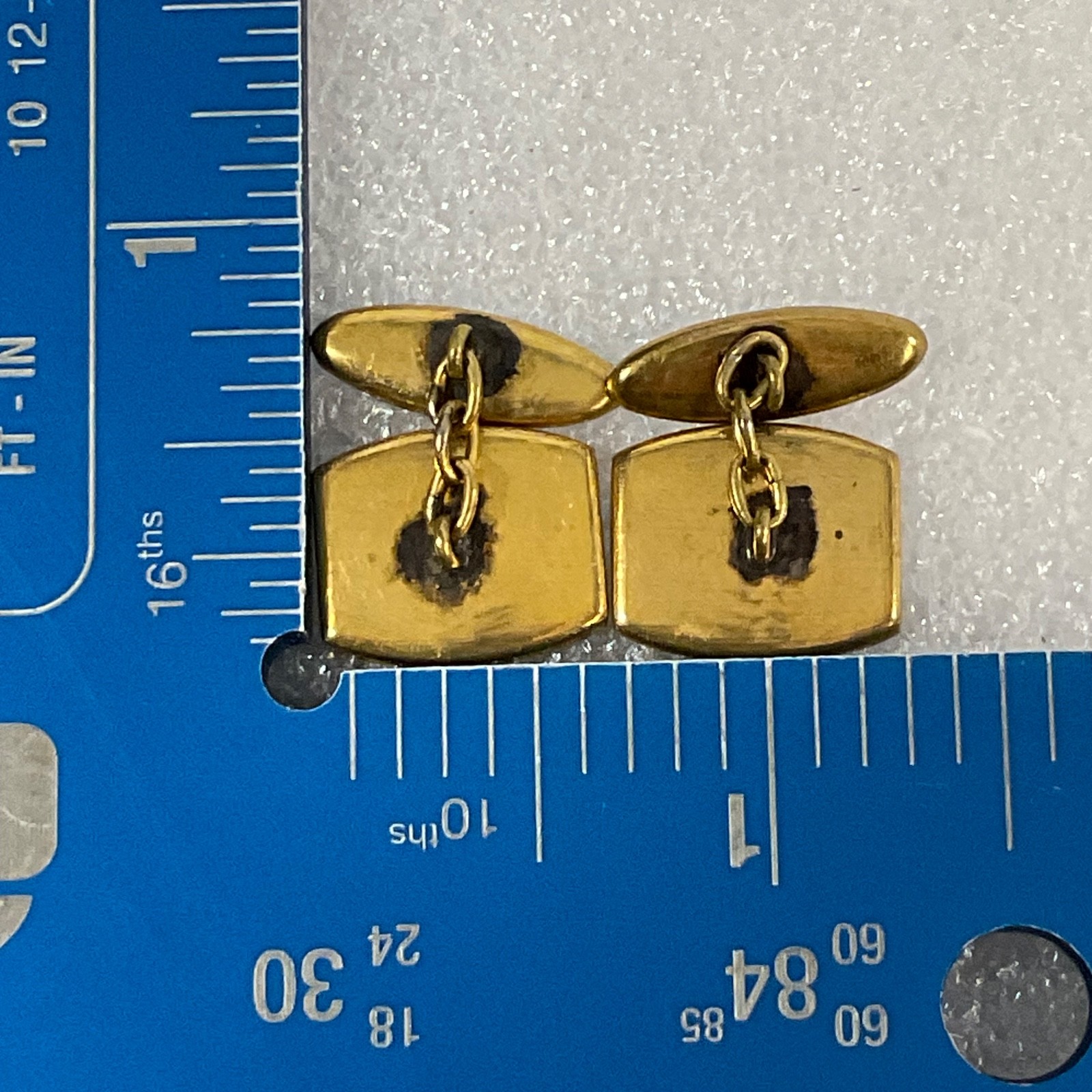 Vintage Damascene Gold Tone Cufflinks 0.75in Black Inlay Scenic Design - Image 7
