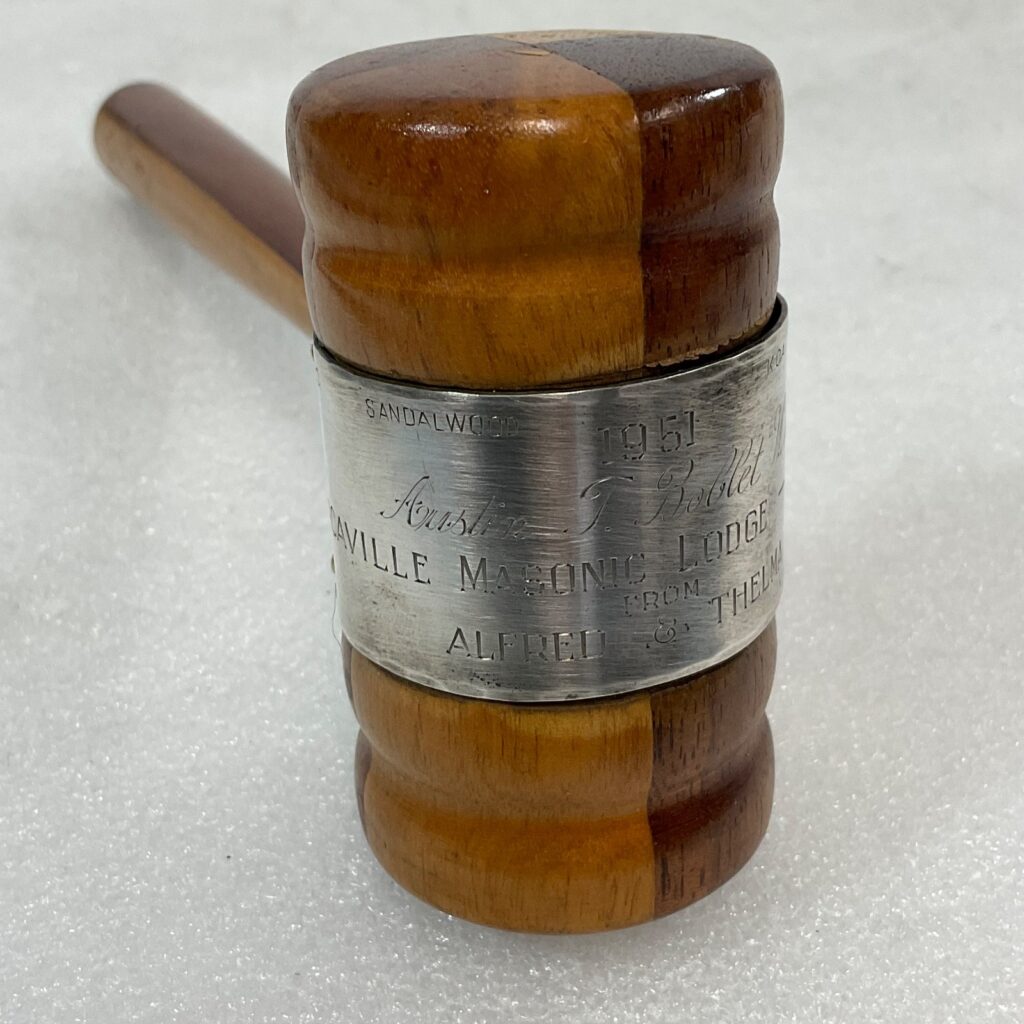 Vintage 9in Masonic Gavel Sandalwood Silver Band Vacaville Lodge 134 1951 - Image 1