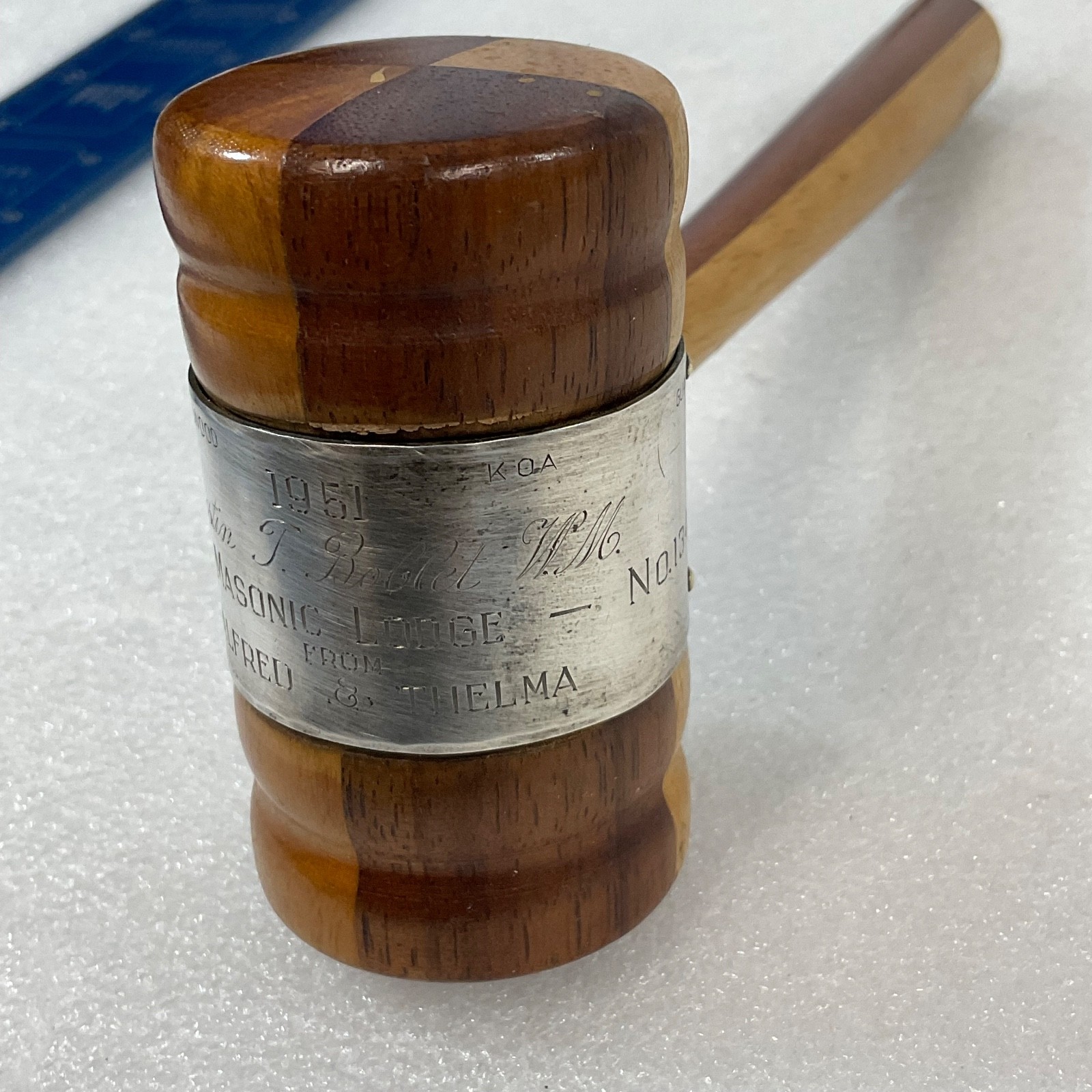 Vintage 9in Masonic Gavel Sandalwood Silver Band Vacaville Lodge 134 1951 - Image 3