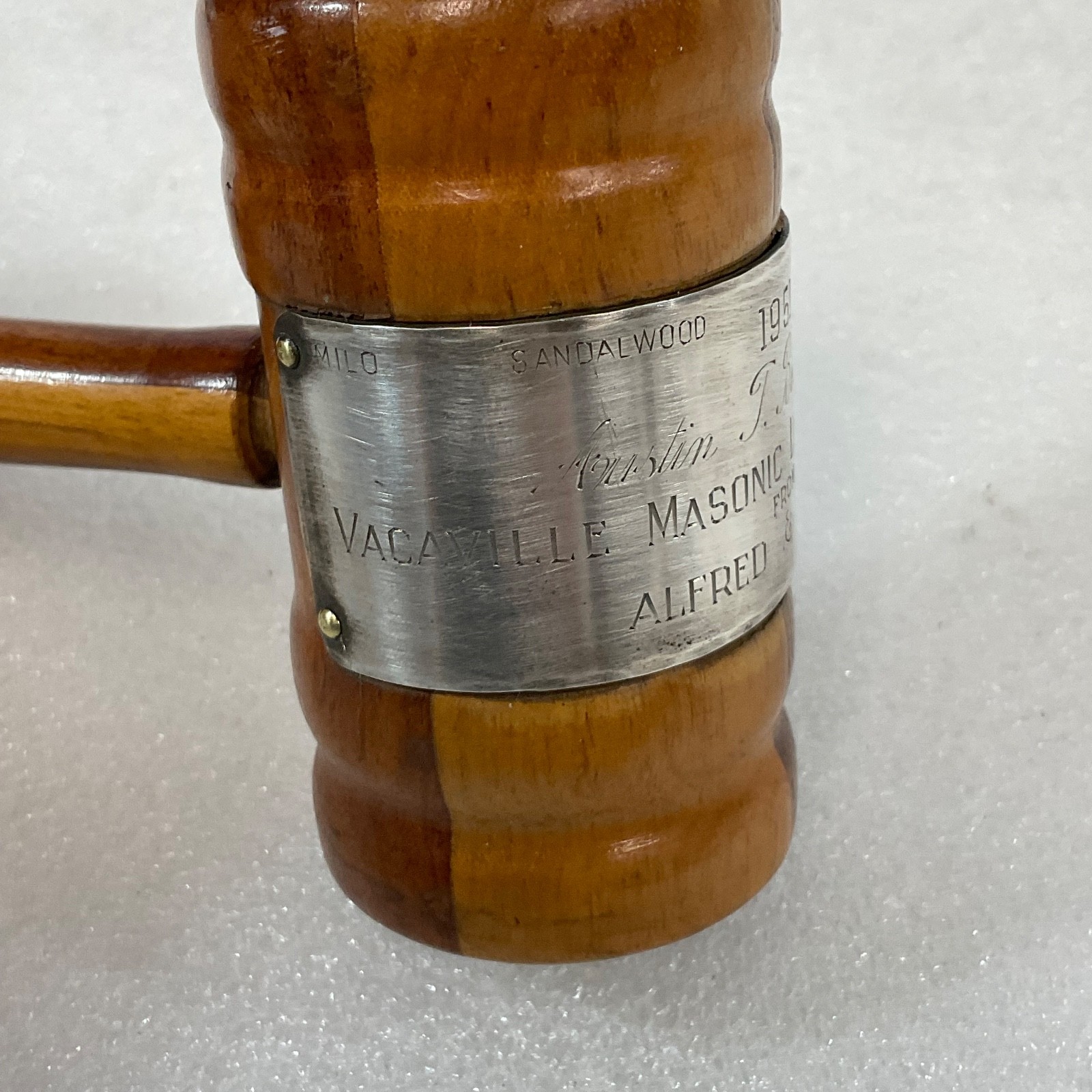 Vintage 9in Masonic Gavel Sandalwood Silver Band Vacaville Lodge 134 1951 - Image 7