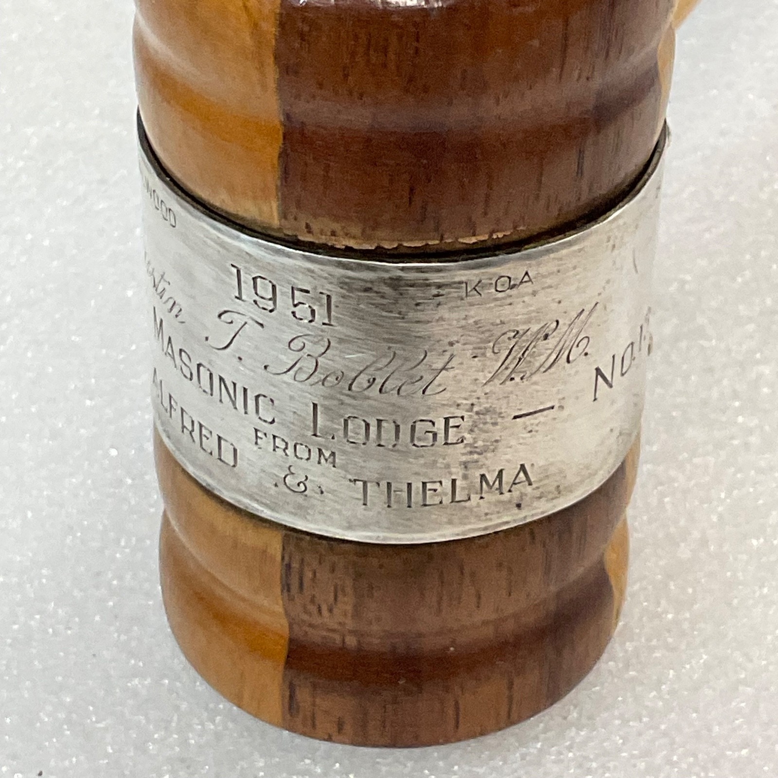Vintage 9in Masonic Gavel Sandalwood Silver Band Vacaville Lodge 134 1951 - Image 8