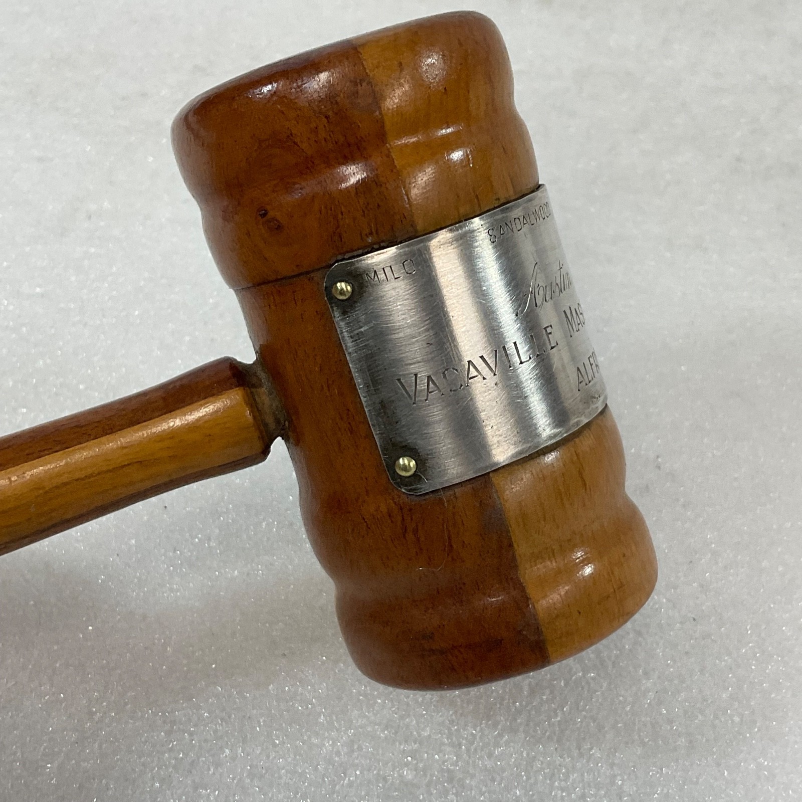 Vintage 9in Masonic Gavel Sandalwood Silver Band Vacaville Lodge 134 1951 - Image 6