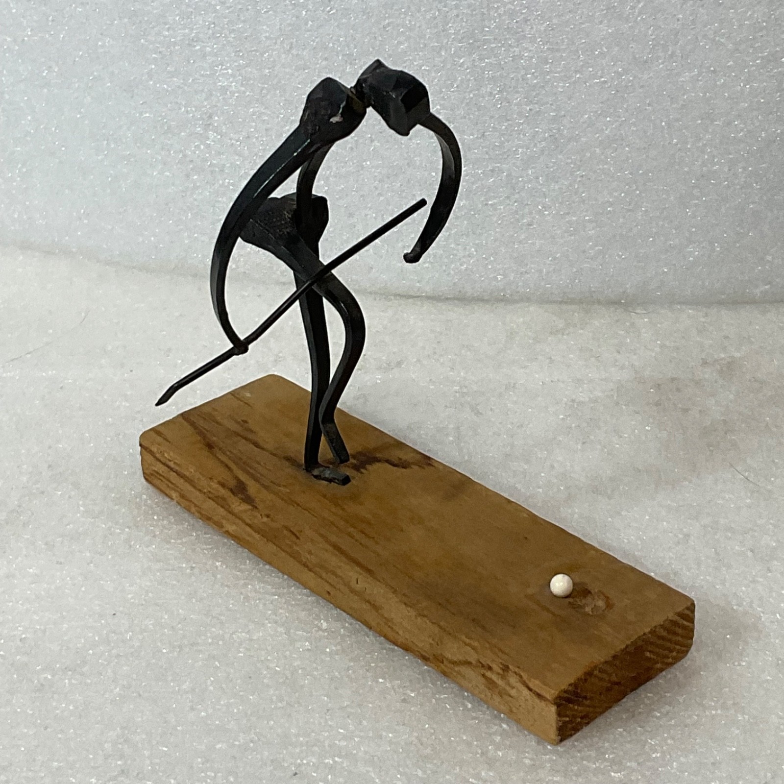 Handmade Metal Golfer Folk Art Sculpture 5 in Tall on Wood Base - Image 1