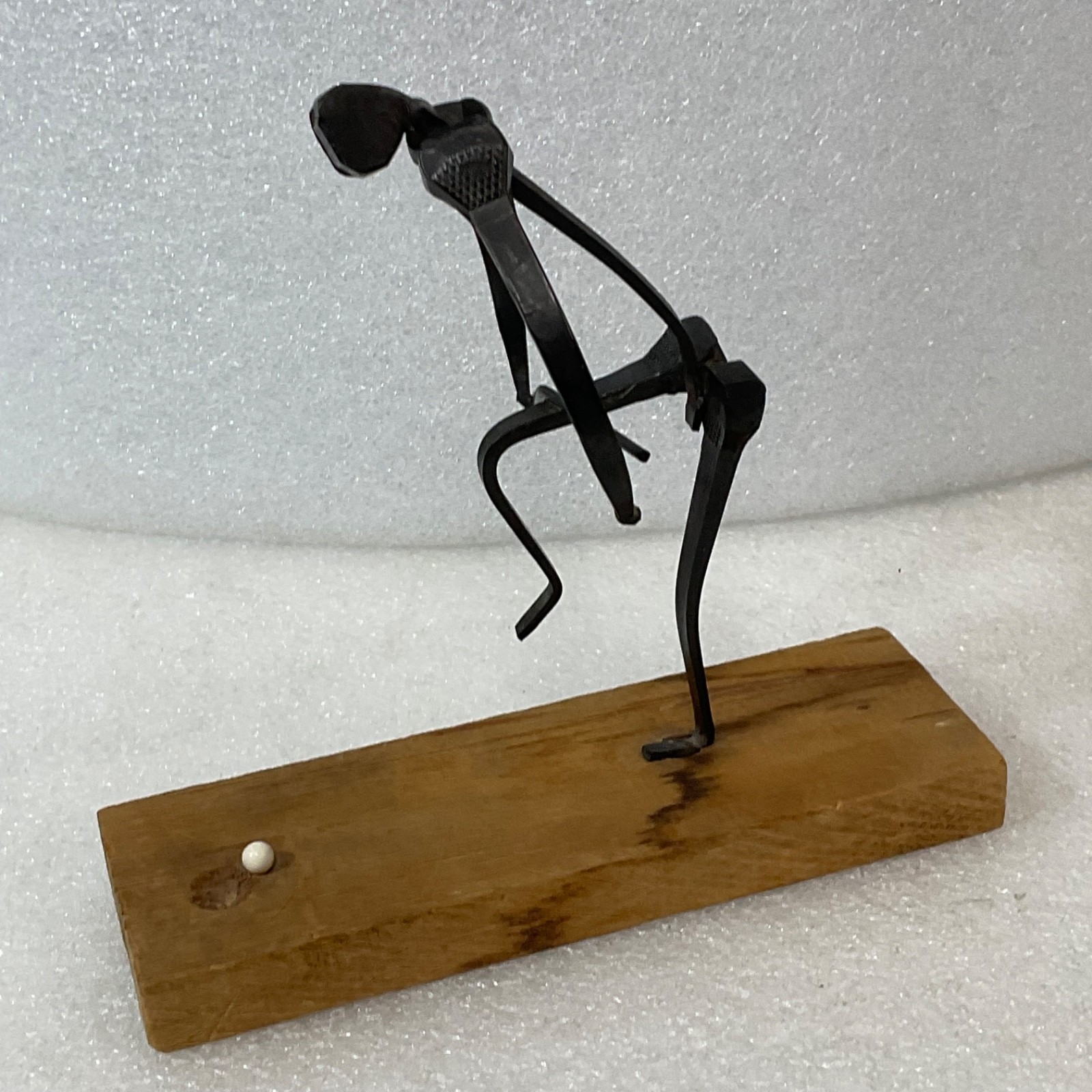 Handmade Metal Golfer Folk Art Sculpture 5 in Tall on Wood Base - Image 5