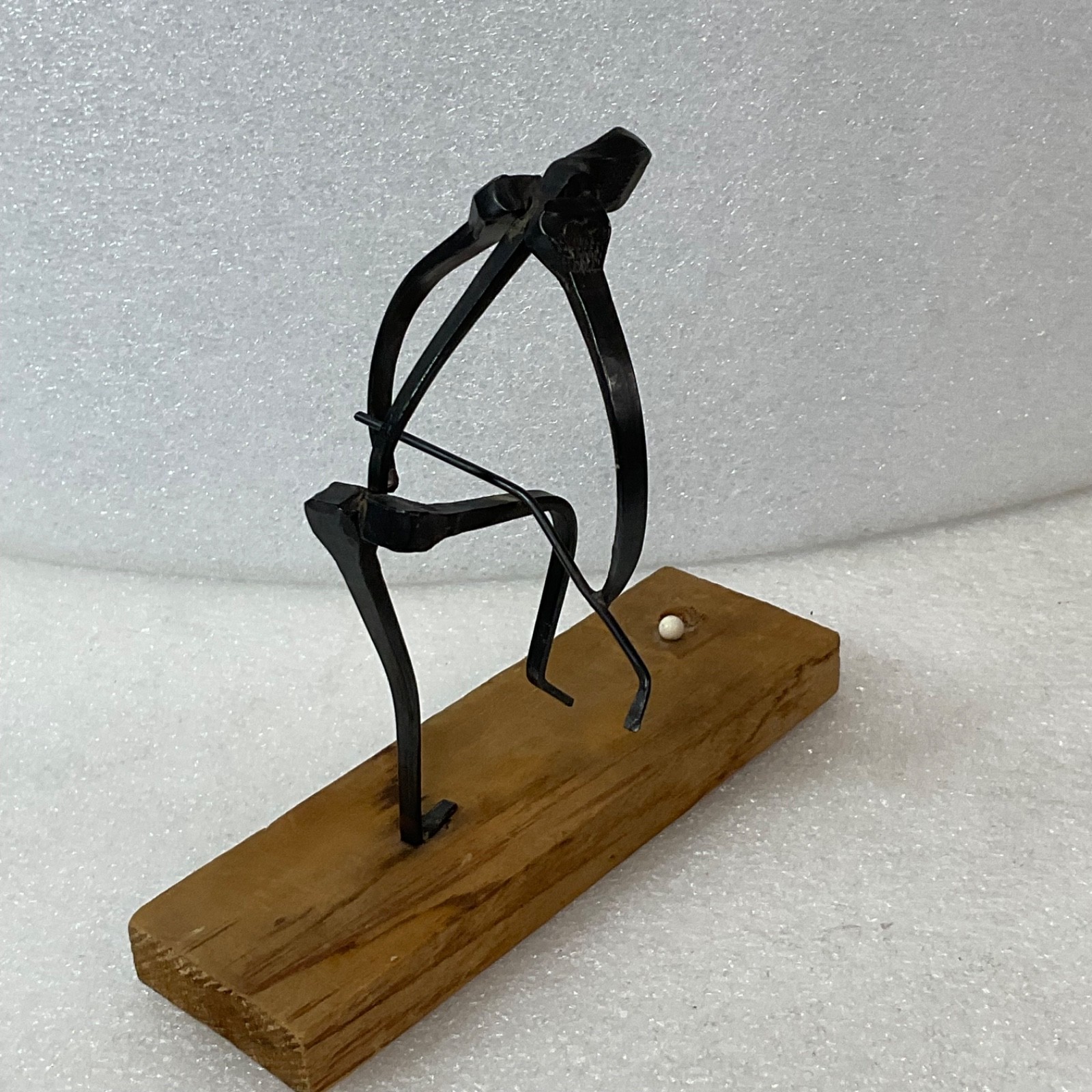 Handmade Metal Golfer Folk Art Sculpture 5 in Tall on Wood Base - Image 7