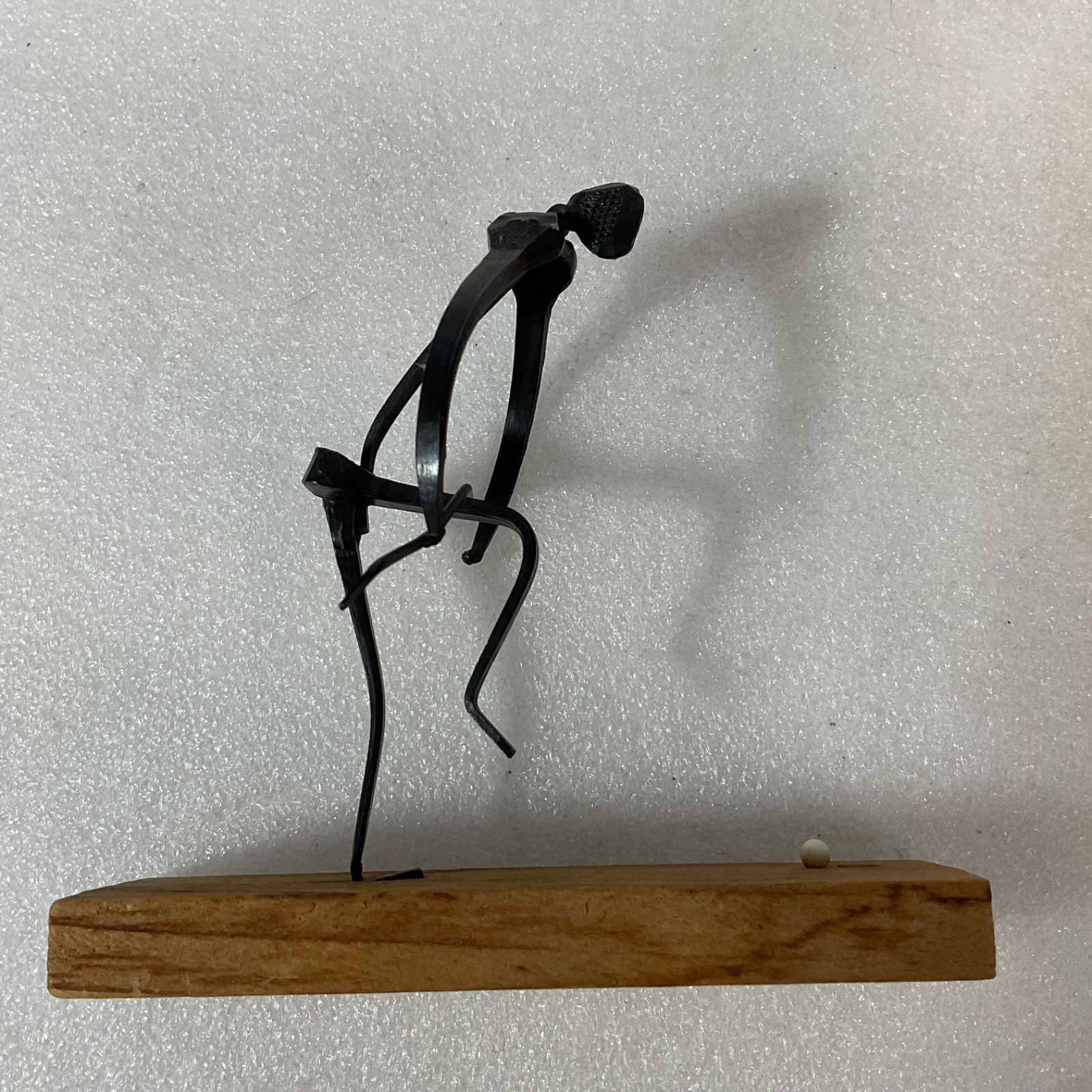 Handmade Metal Golfer Folk Art Sculpture 5 in Tall on Wood Base - Image 2