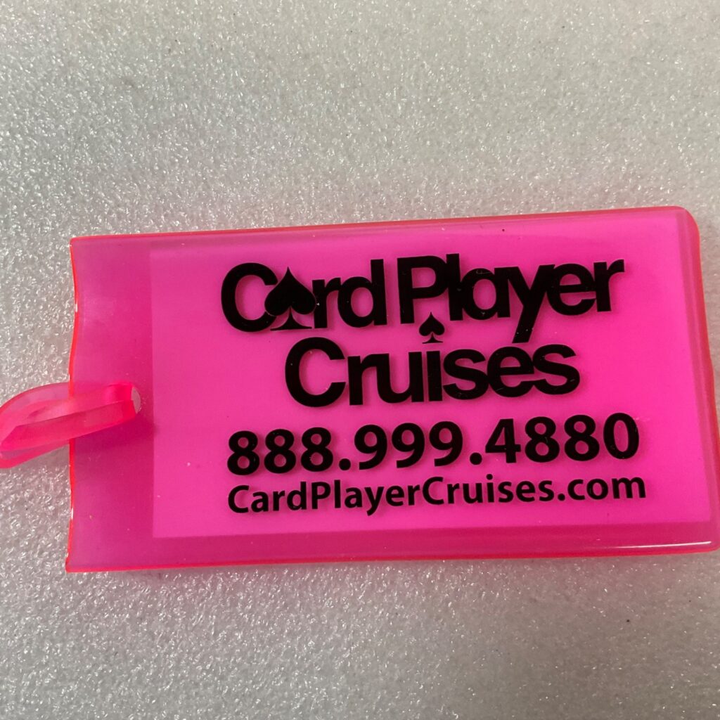 Card Player Cruises Pink Flexible Luggage ID Tag w Strap 4.25 in x 2.5 in - Image 1