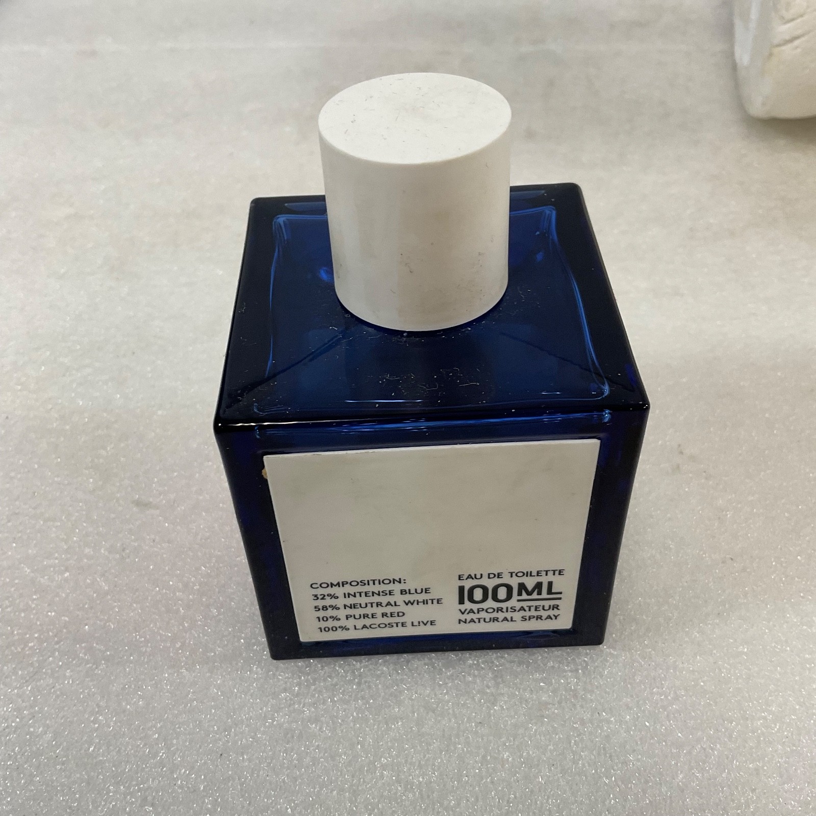 Lacoste Live Perfume Bottle 3.3oz Empty Cube Design Collectible Display - Image 3