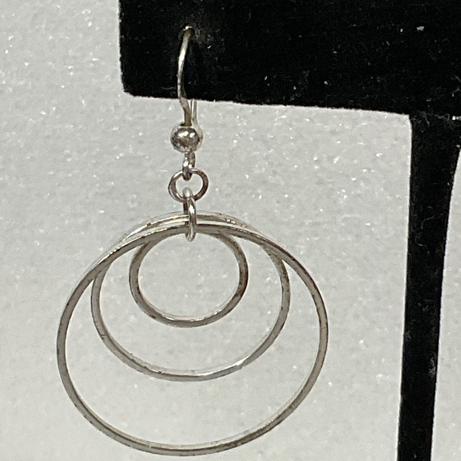 Vintage Silver Tone Triple Hoop Dangle Earrings 2in 4.15g Lightweight Modern - Image 2