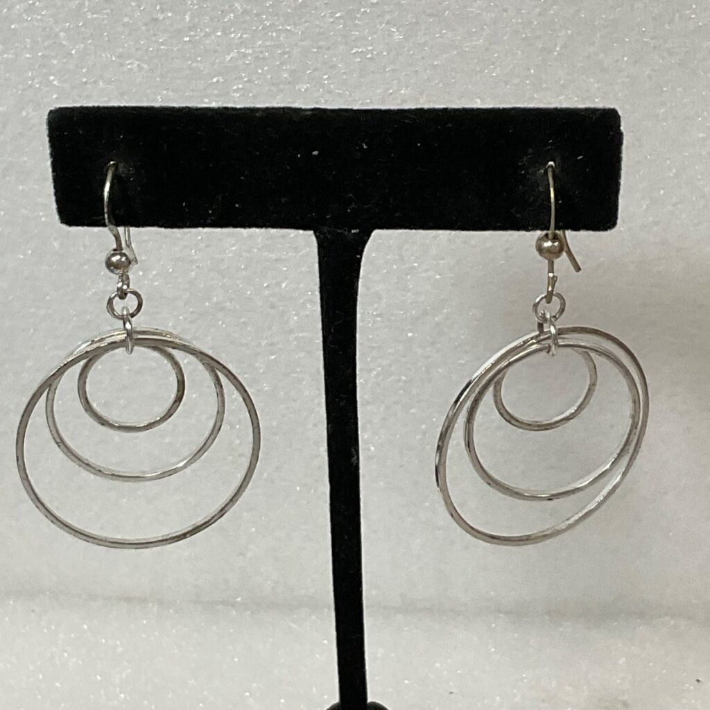 Vintage Silver Tone Triple Hoop Dangle Earrings 2in 4.15g Lightweight Modern - Image 1
