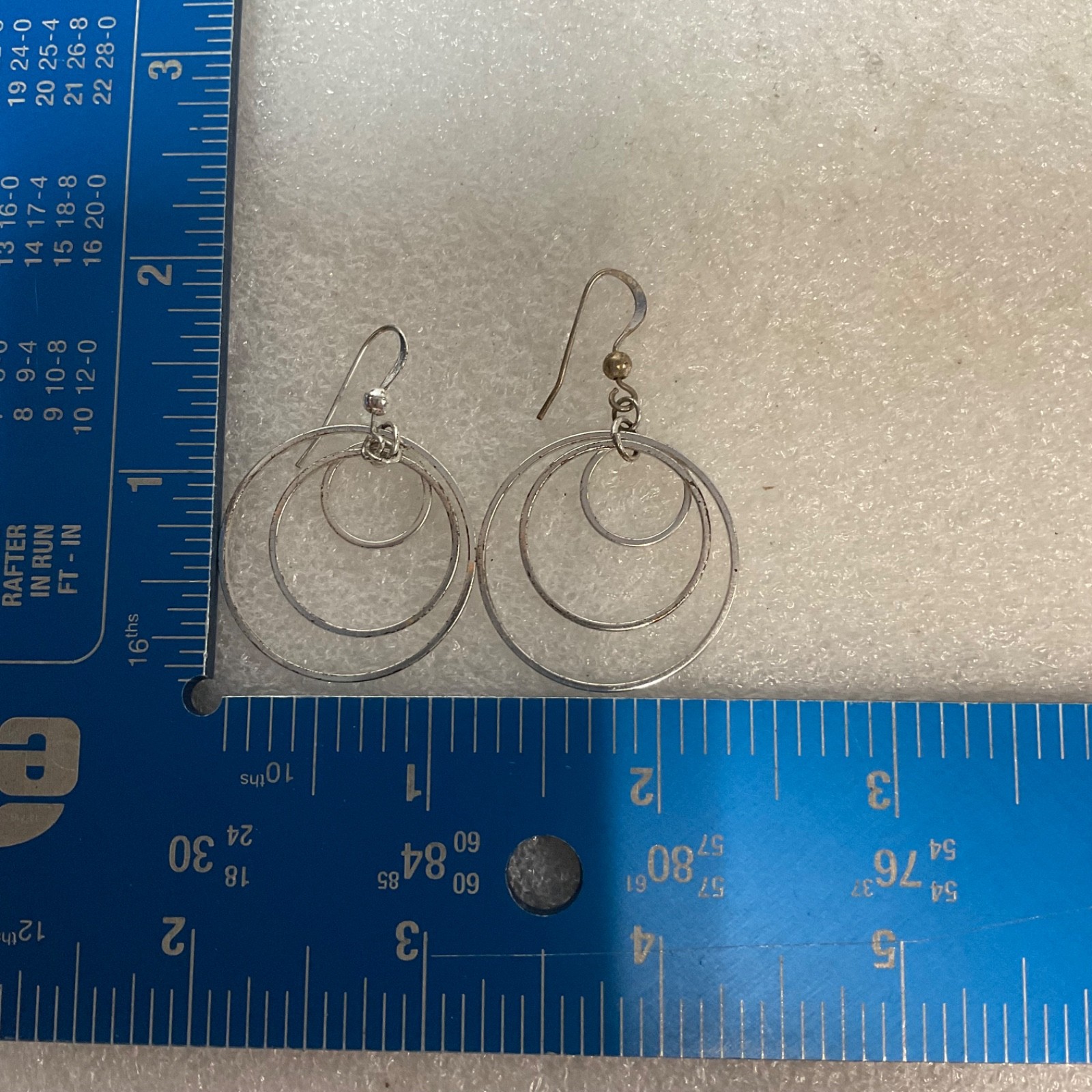 Vintage Silver Tone Triple Hoop Dangle Earrings 2in 4.15g Lightweight Modern - Image 11