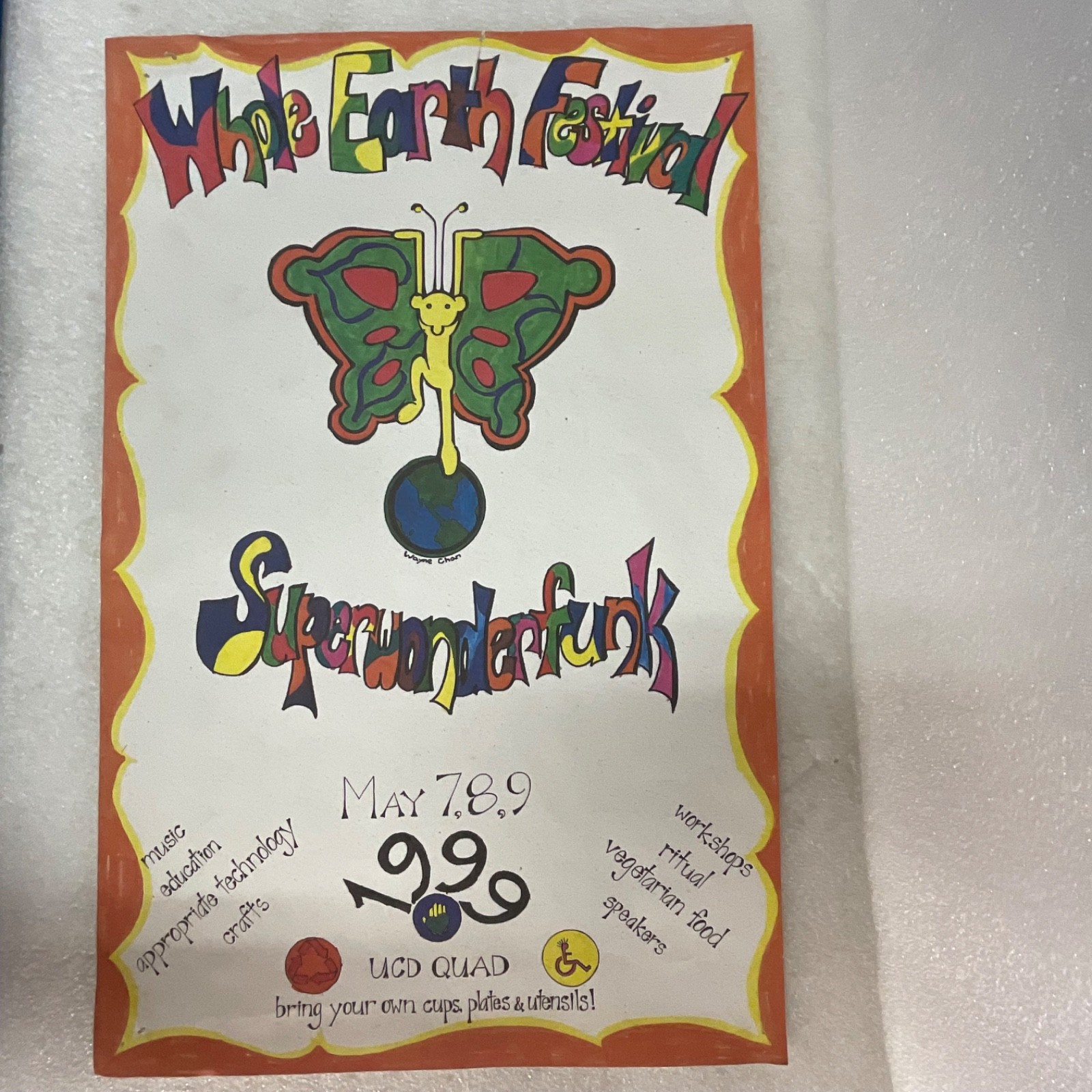 1999 UC Davis Whole Earth Festival Superwonderfunk Wayne Chan Poster 11 x 17 in - Image 1