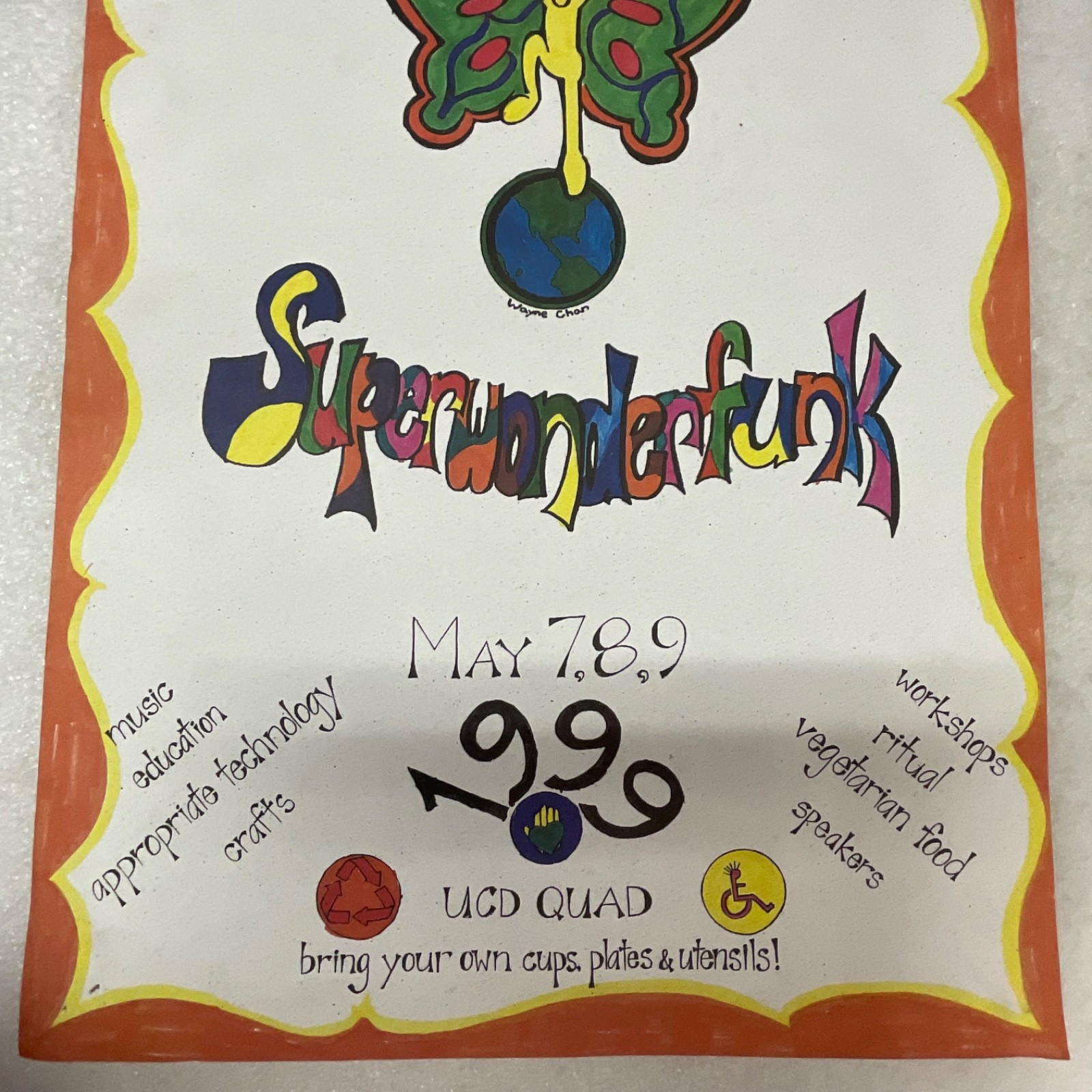 1999 UC Davis Whole Earth Festival Superwonderfunk Wayne Chan Poster 11 x 17 in - Image 3