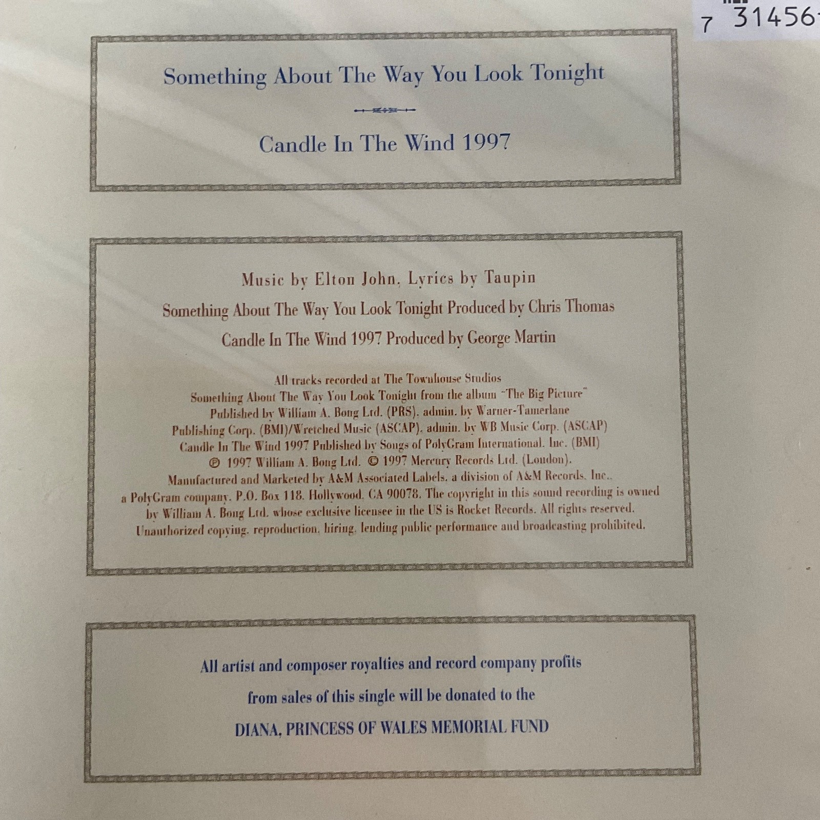 Elton John Candle In The Wind 1997 CD Single Tribute Diana Sealed - Image 3