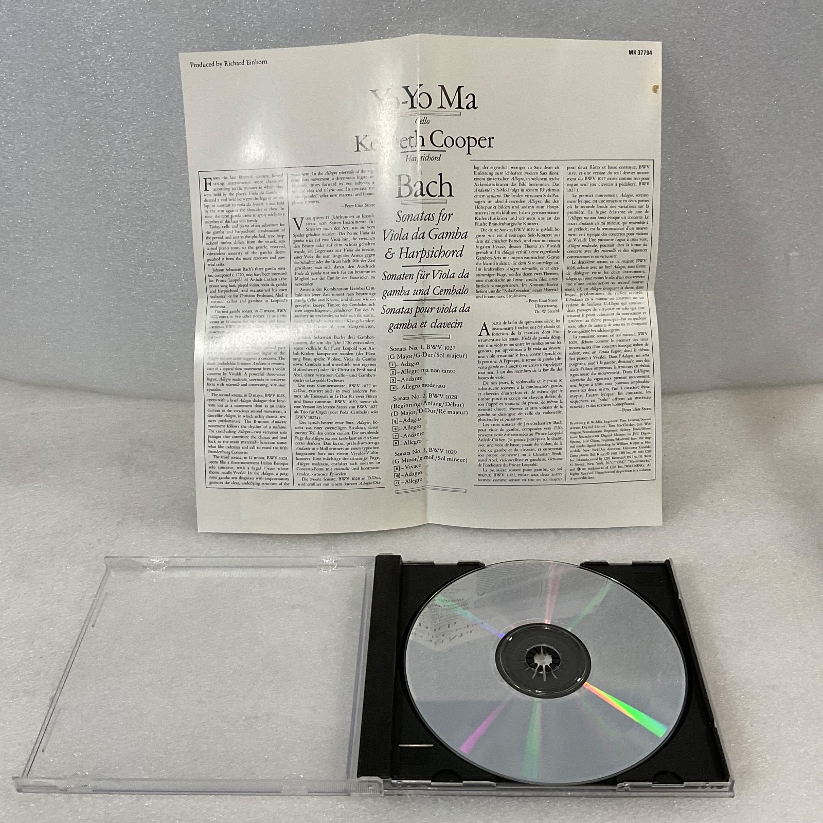 Yo-Yo Ma Kenneth Cooper Bach Sonatas for Viola da Gamba & Harpsichord CD - Image 12