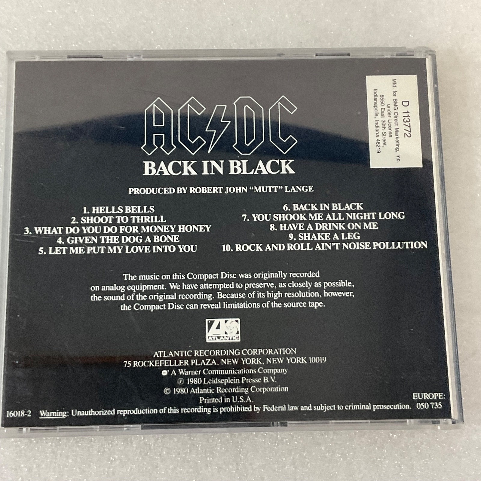 AC/DC Back in Black CD Album Atlantic Records Rock Classic - Image 2