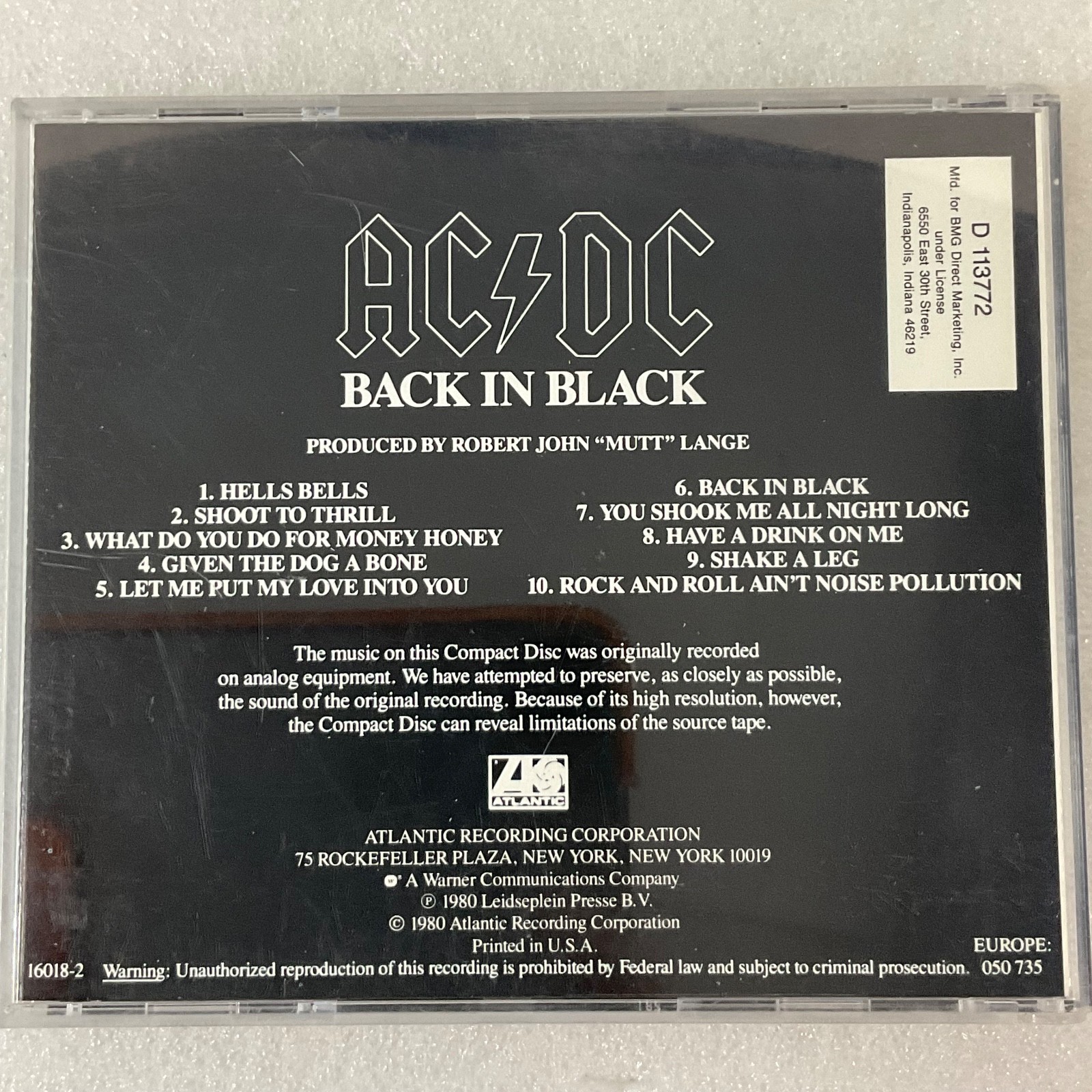 AC/DC Back in Black CD Album Atlantic Records Rock Classic - Image 7