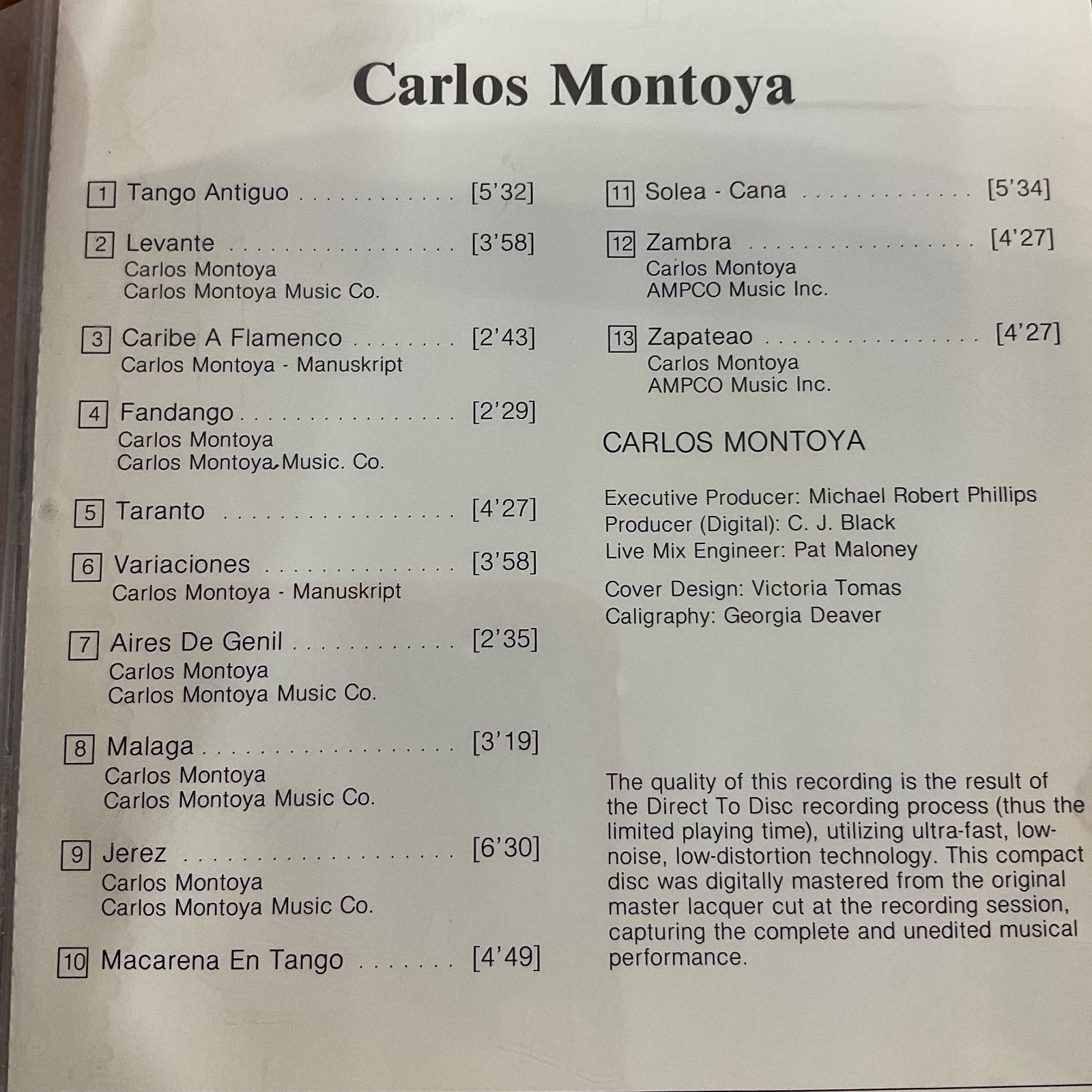 Carlos Montoya Flamenco Direct CD 1990 LaserLight Audiophile Recording - Image 11