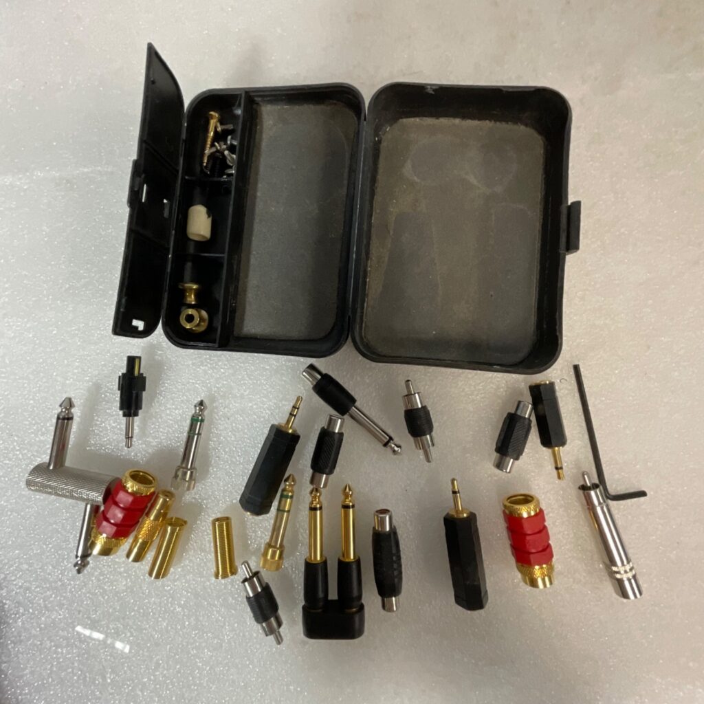 Audio Adapter Plug Lot Guitar Tips Strap Buttons Misc Parts Case As-Is - Image 1