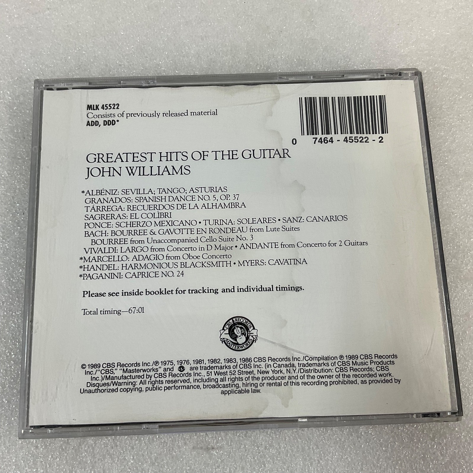 John Williams Greatest Hits of the Guitar CBS Masterworks CD Classical - Image 2