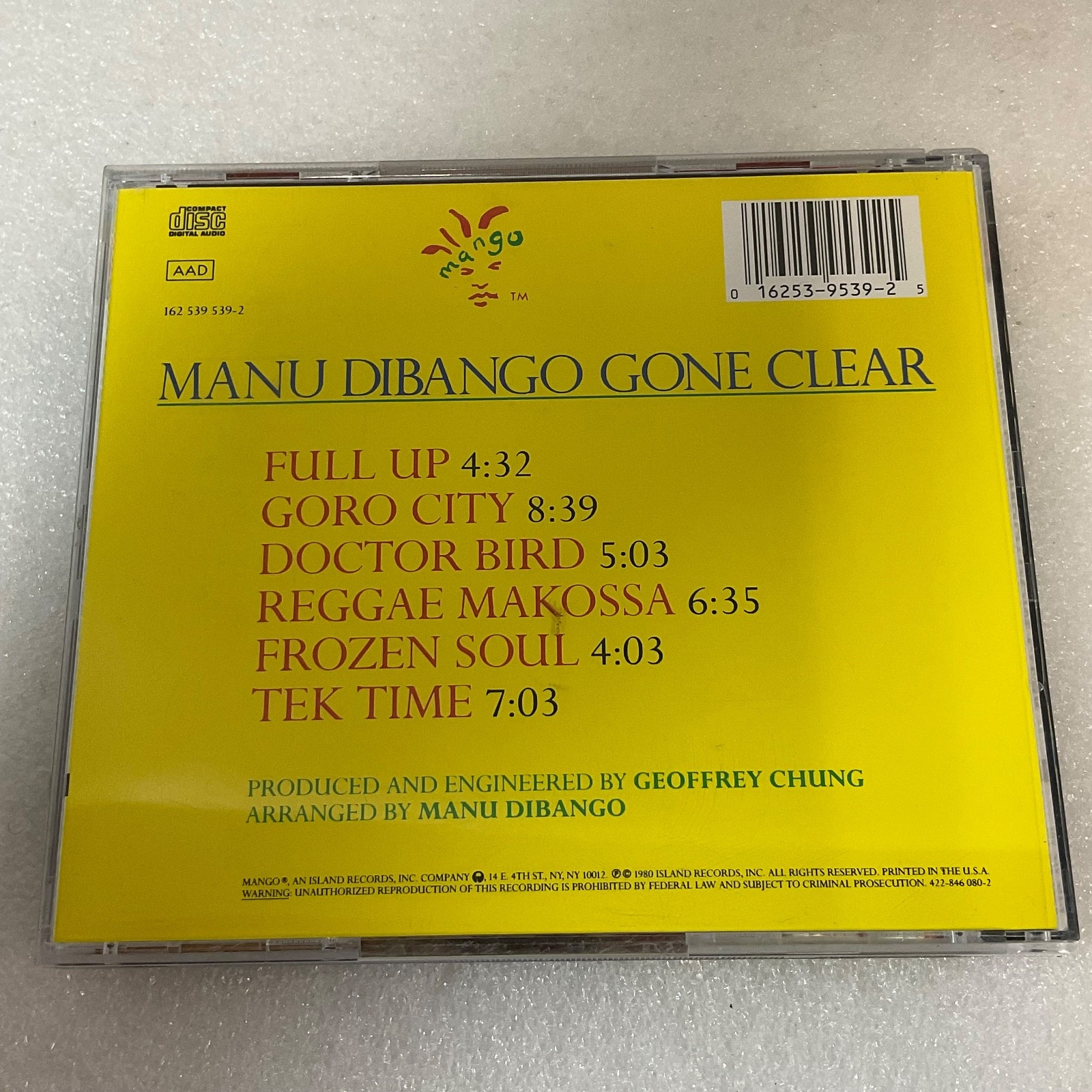 Manu Dibango Gone Clear CD Island Mango Records Jazz Funk - Image 2