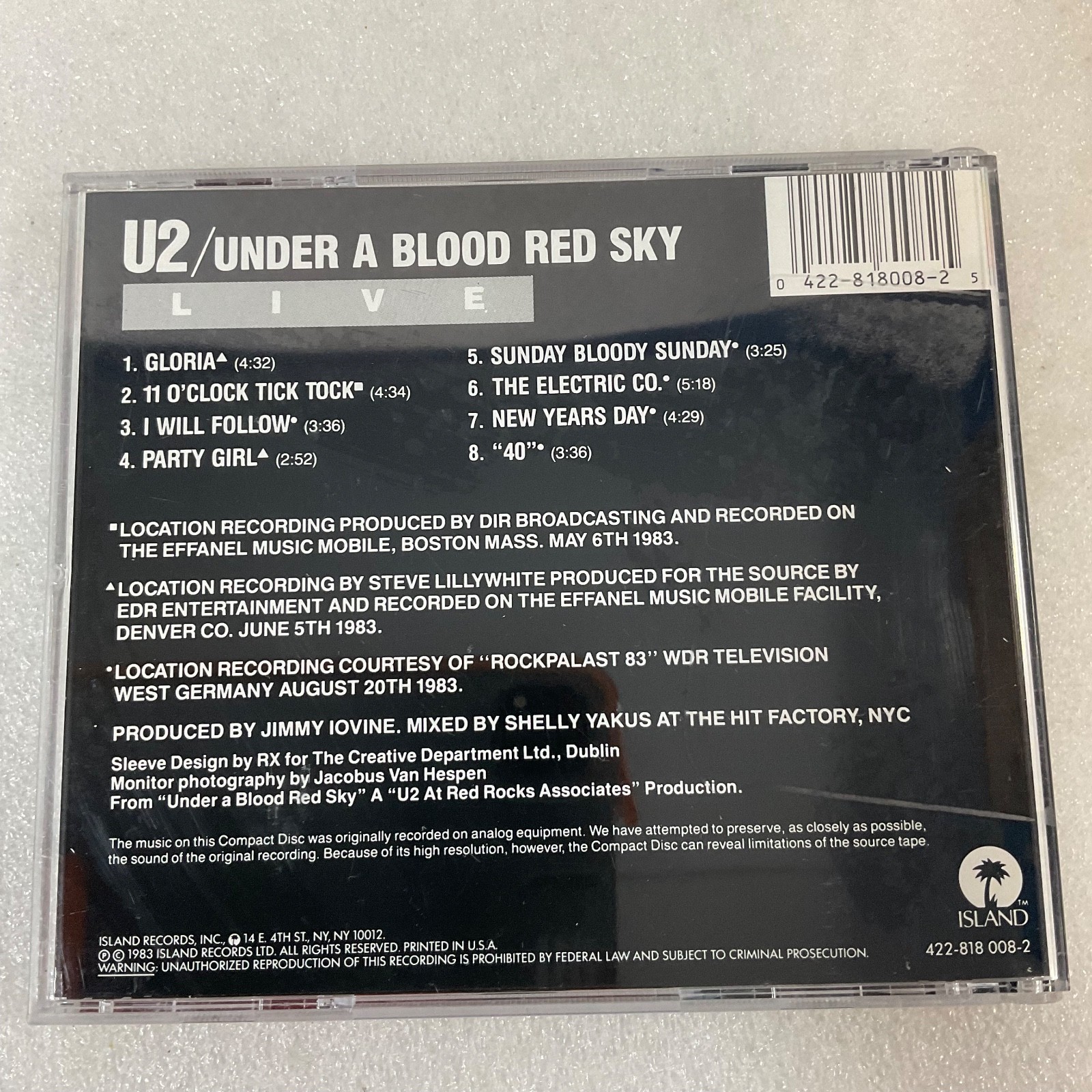 U2 Live Under a Blood Red Sky CD Island Records 1983 - Image 2