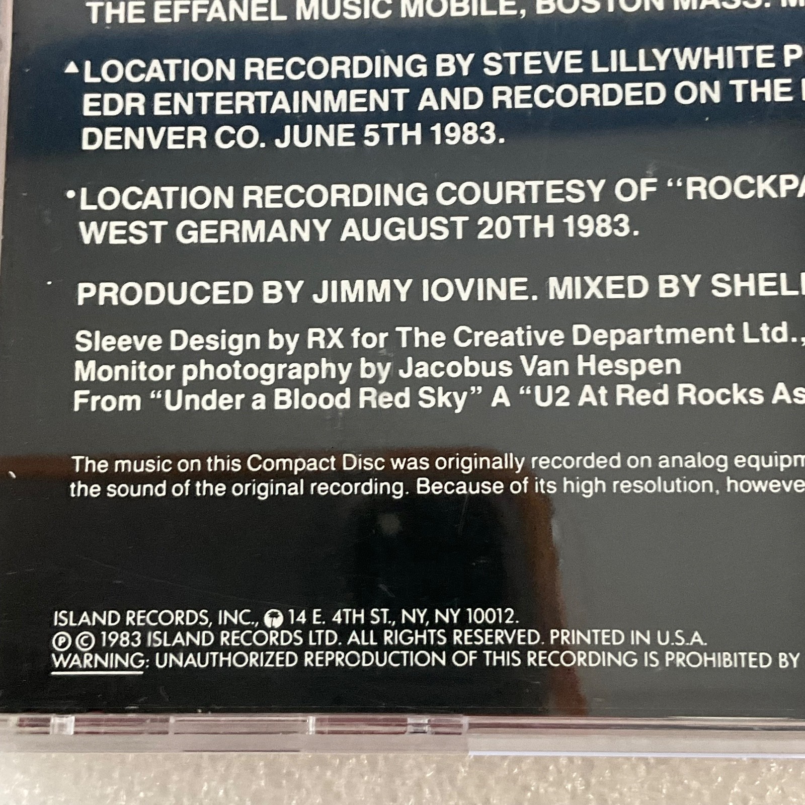 U2 Live Under a Blood Red Sky CD Island Records 1983 - Image 12