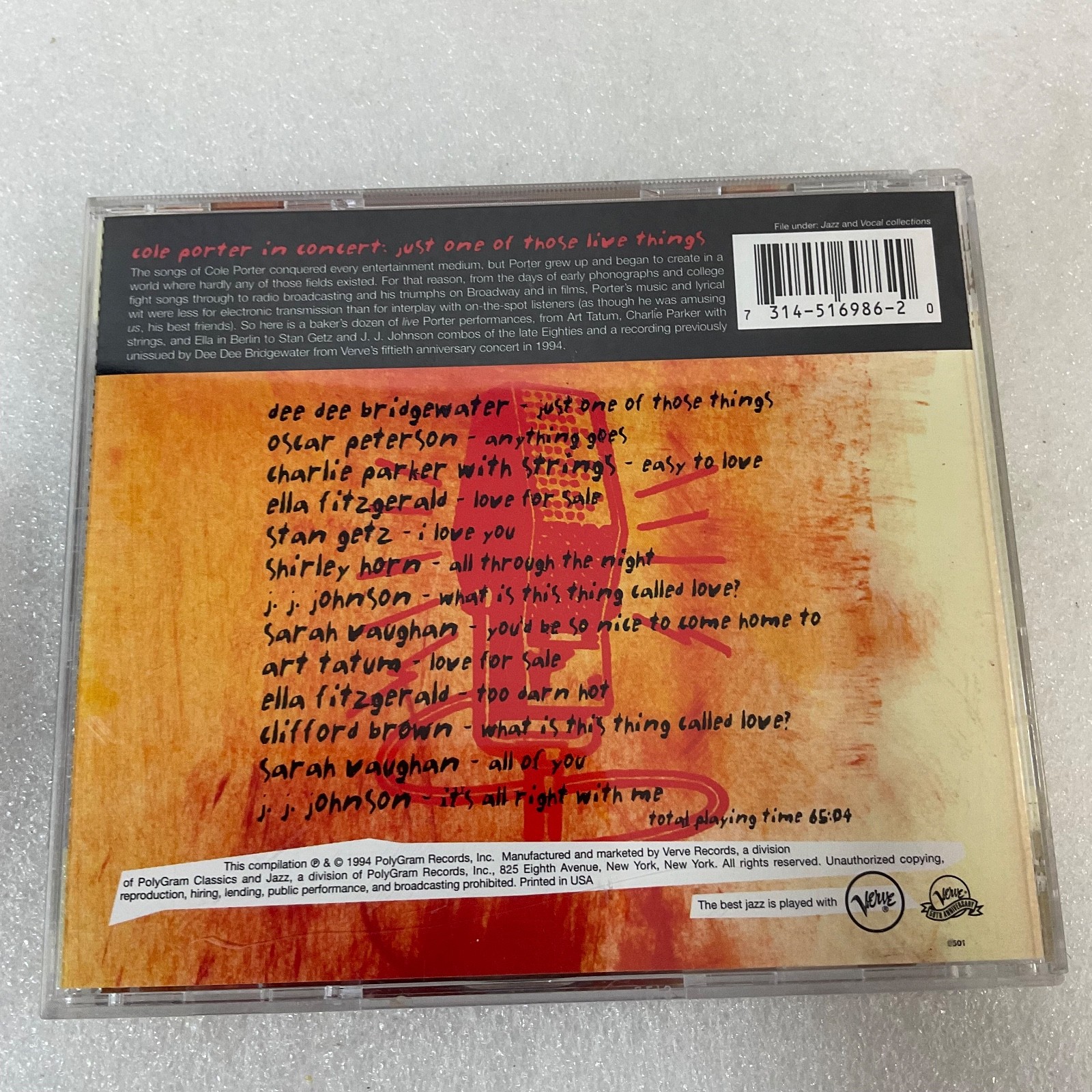 Cole Porter in Concert Just One of Those Live Things Jazz CD Verve 1994 - Image 2