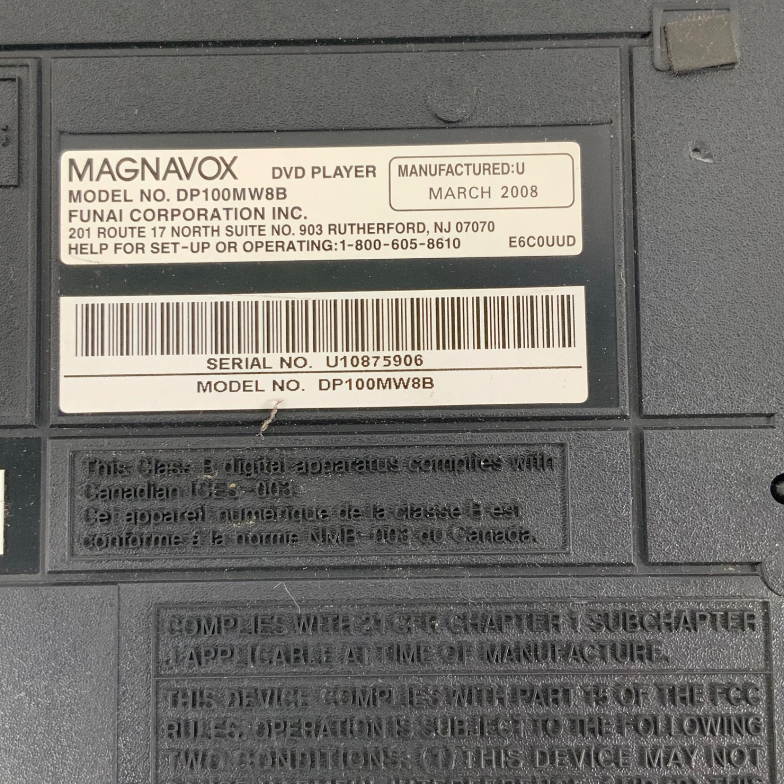 Magnavox DP100MW8B DVD Player Progressive Scan Dolby Digital 2008 No Remote - Image 9