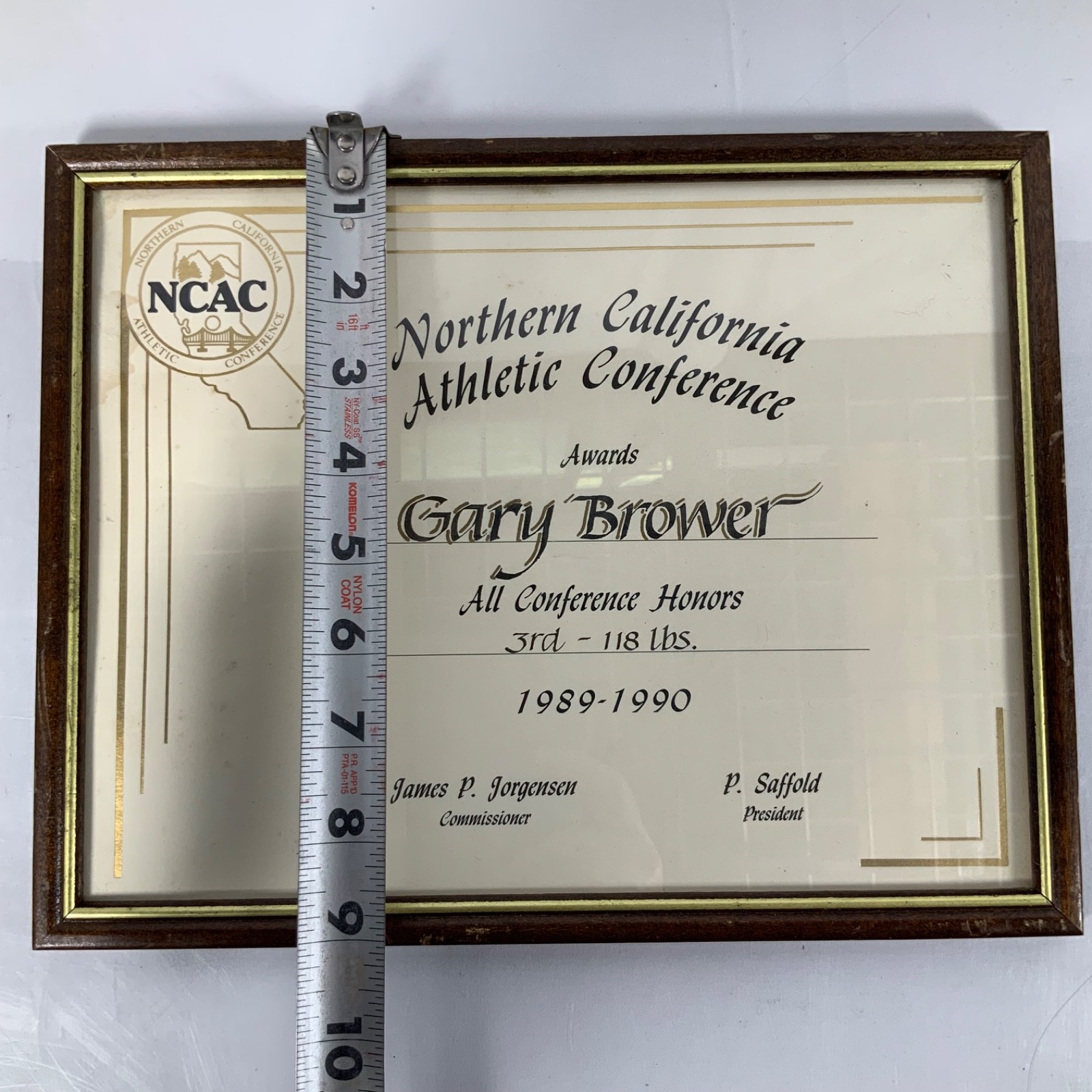 1989-90 NCAC Gary Brower Wrestling All Conference 118 lb Award Framed - Image 3