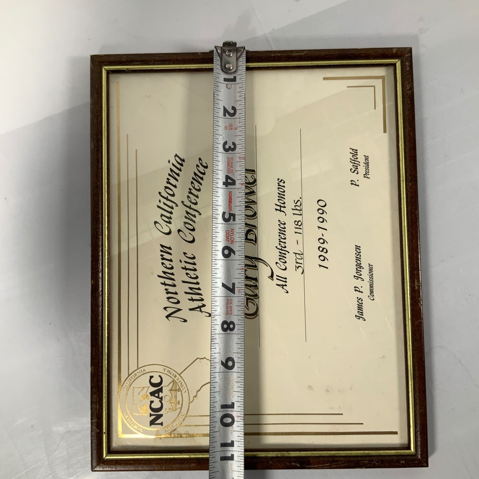 1989-90 NCAC Gary Brower Wrestling All Conference 118 lb Award Framed - Image 4