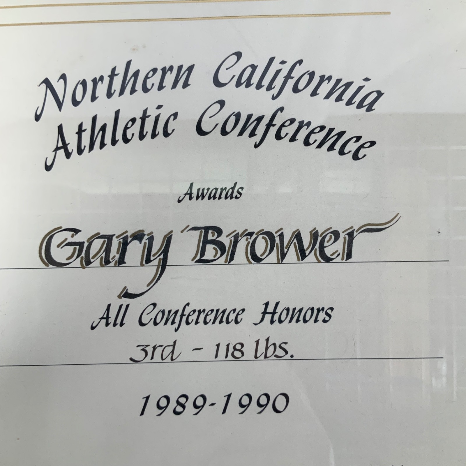 1989-90 NCAC Gary Brower Wrestling All Conference 118 lb Award Framed - Image 6