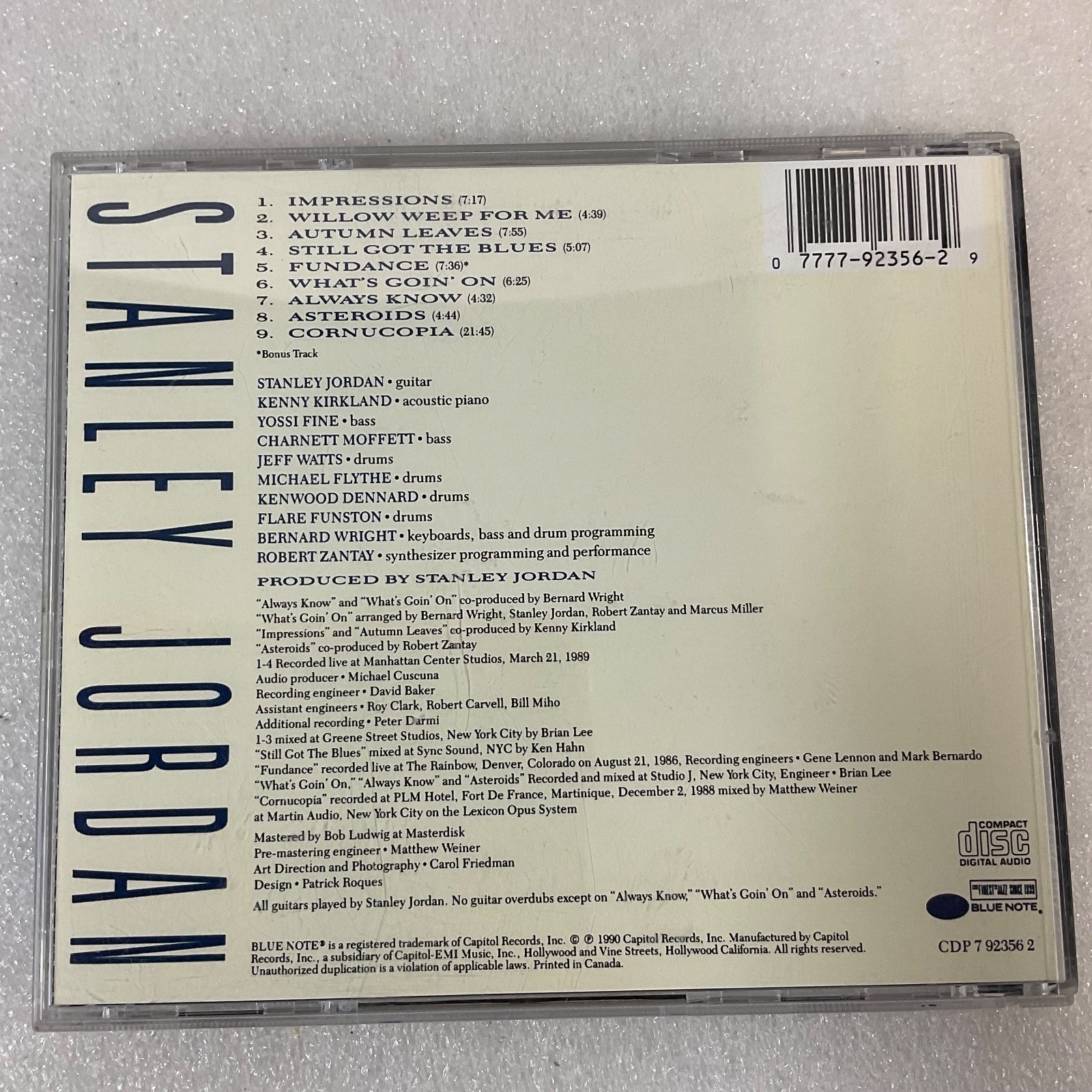 Stanley Jordan Cornucopia CD 1990 Blue Note Jazz Fusion Guitar - Image 2