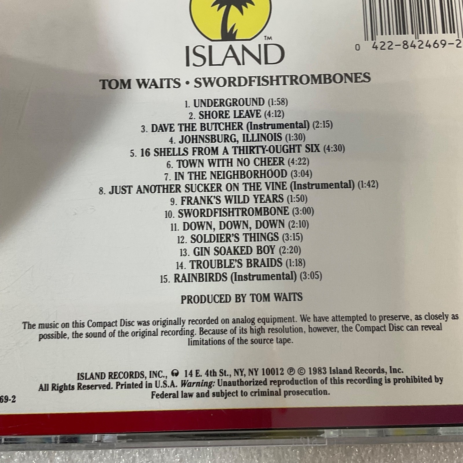 Tom Waits Swordfishtrombones CD Island Records Experimental Rock - Image 12