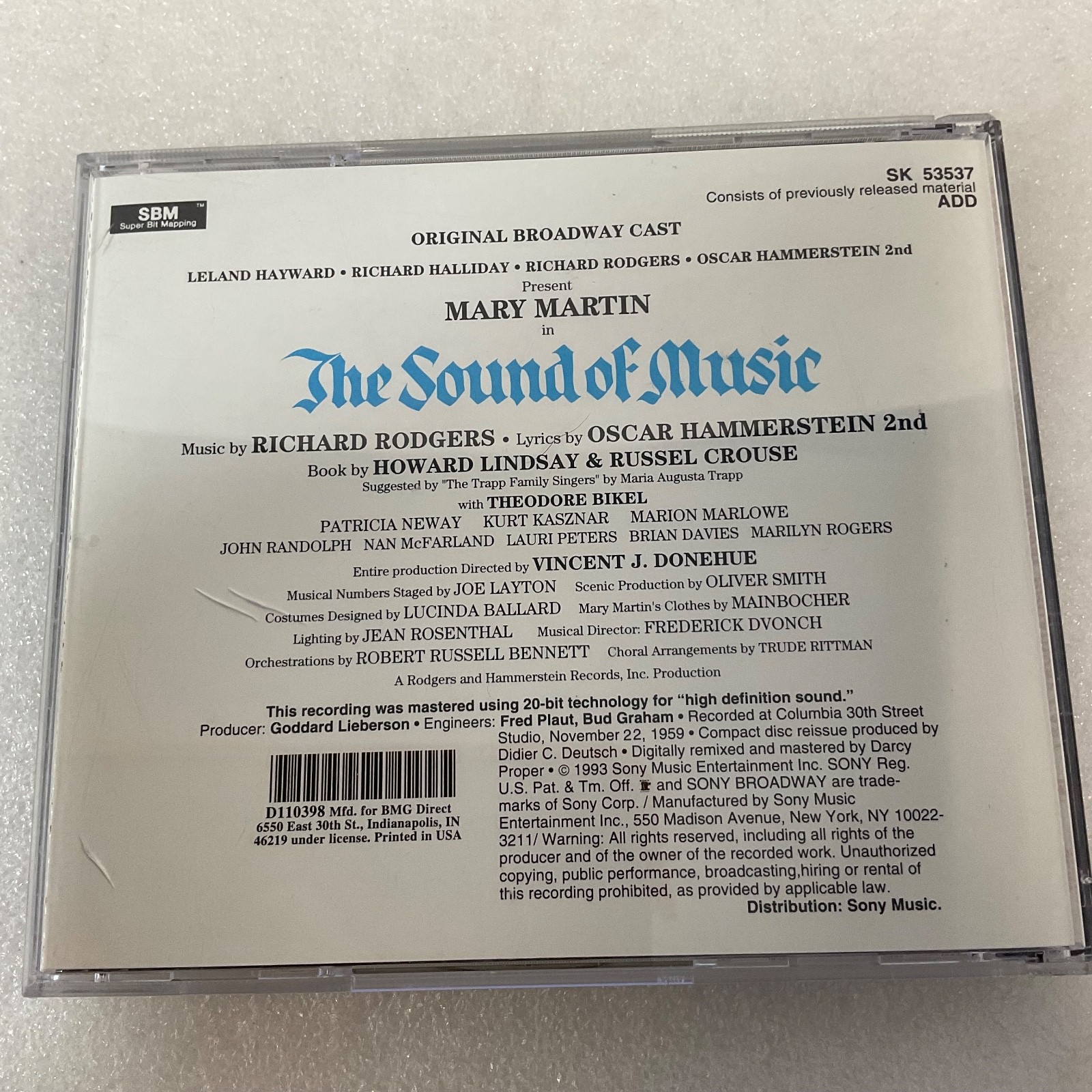 Mary Martin The Sound of Music Original Broadway Cast CD Sony Broadway - Image 2