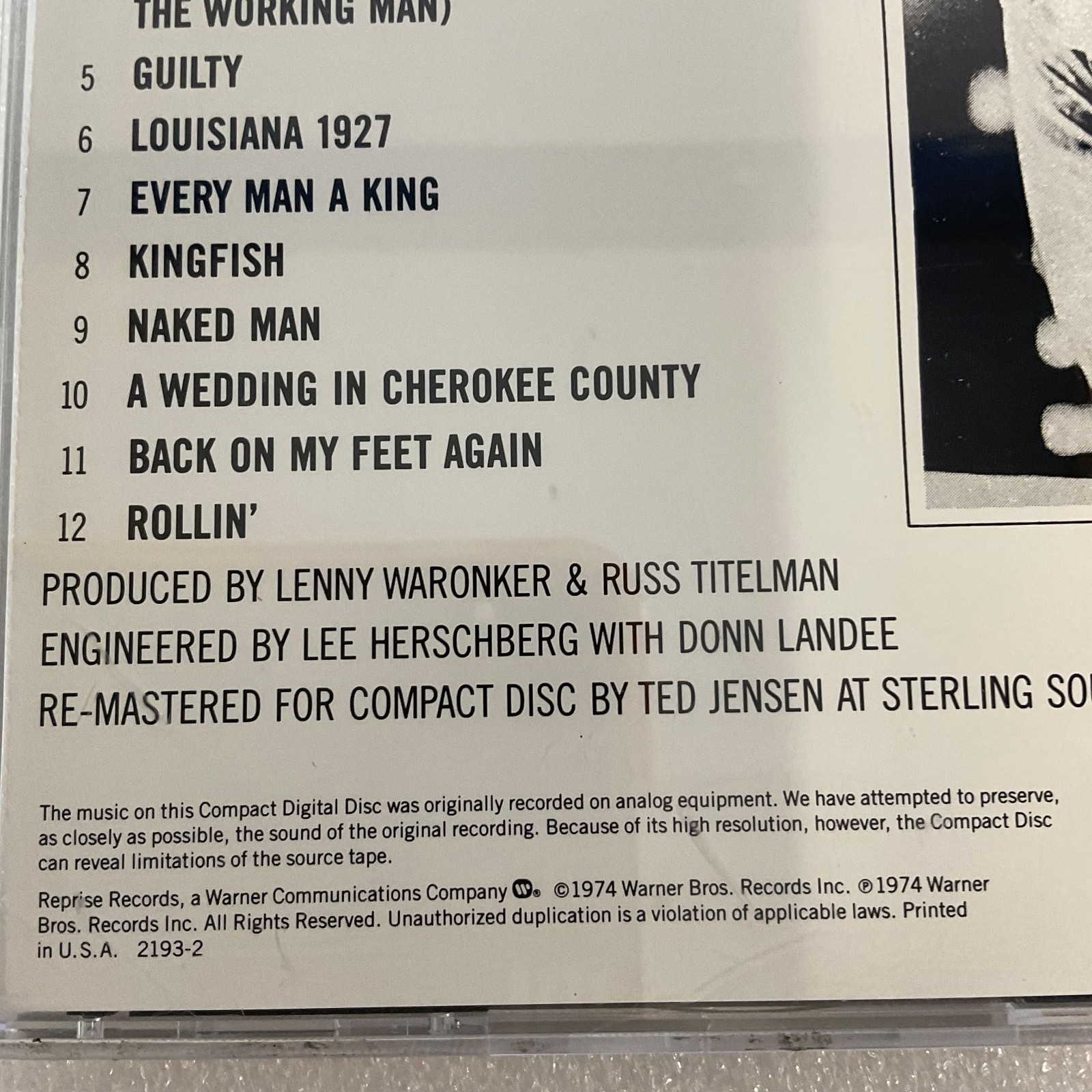 Randy Newman Good Old Boys CD Album Reprise Records 2193-2 - Image 8